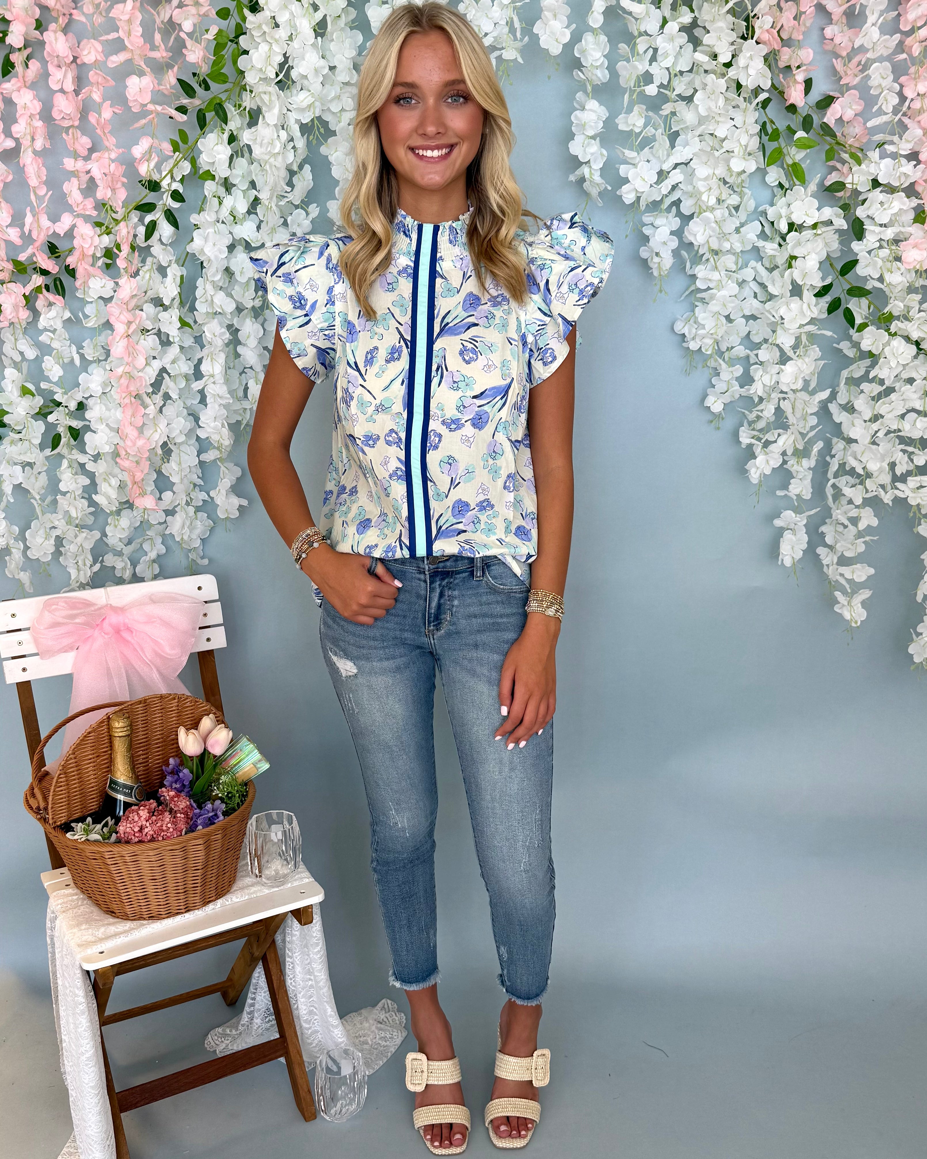 Garden Views Cream Floral Flutter Top-Shop-Womens-Boutique-Clothing