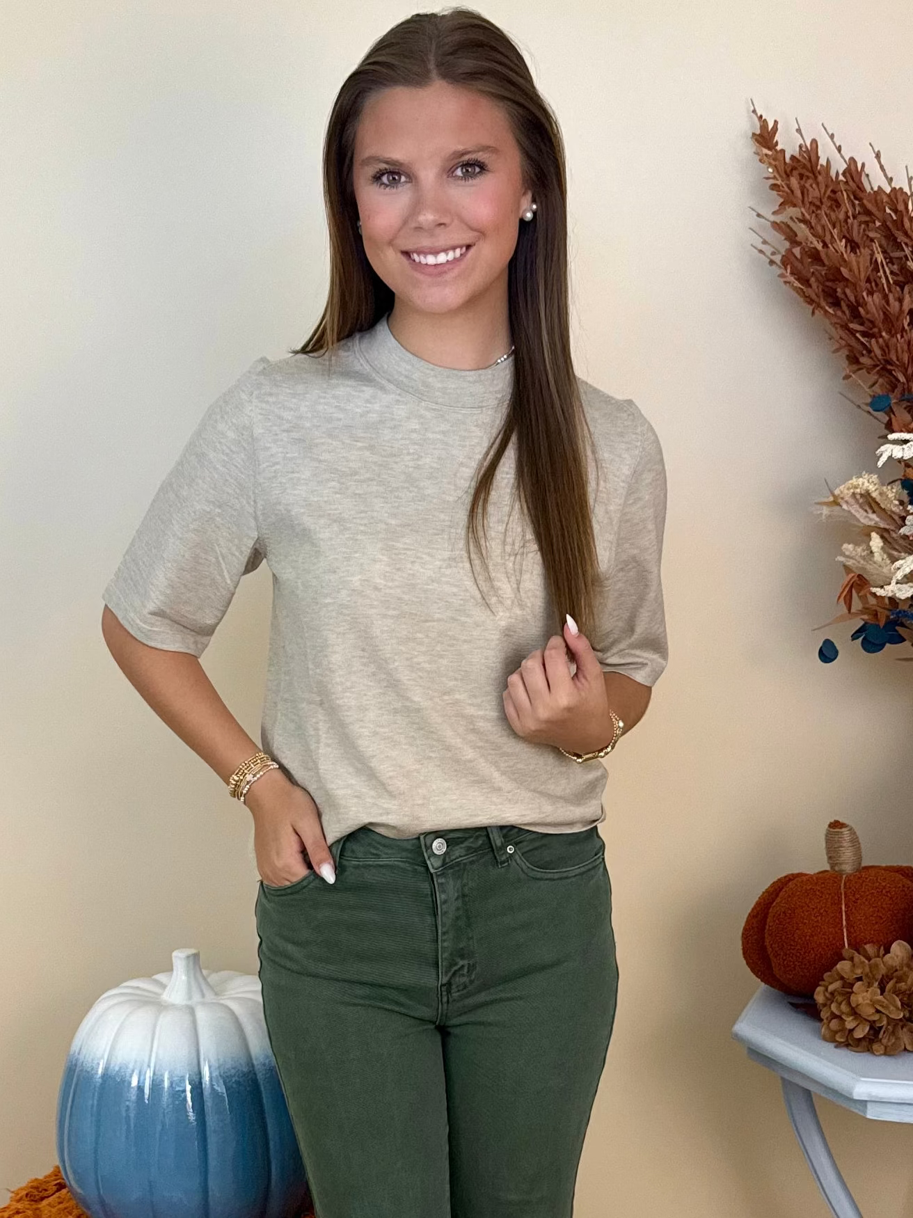 Harvest Honey Oatmeal Round Neck Sweater-Shop-Womens-Boutique-Clothing