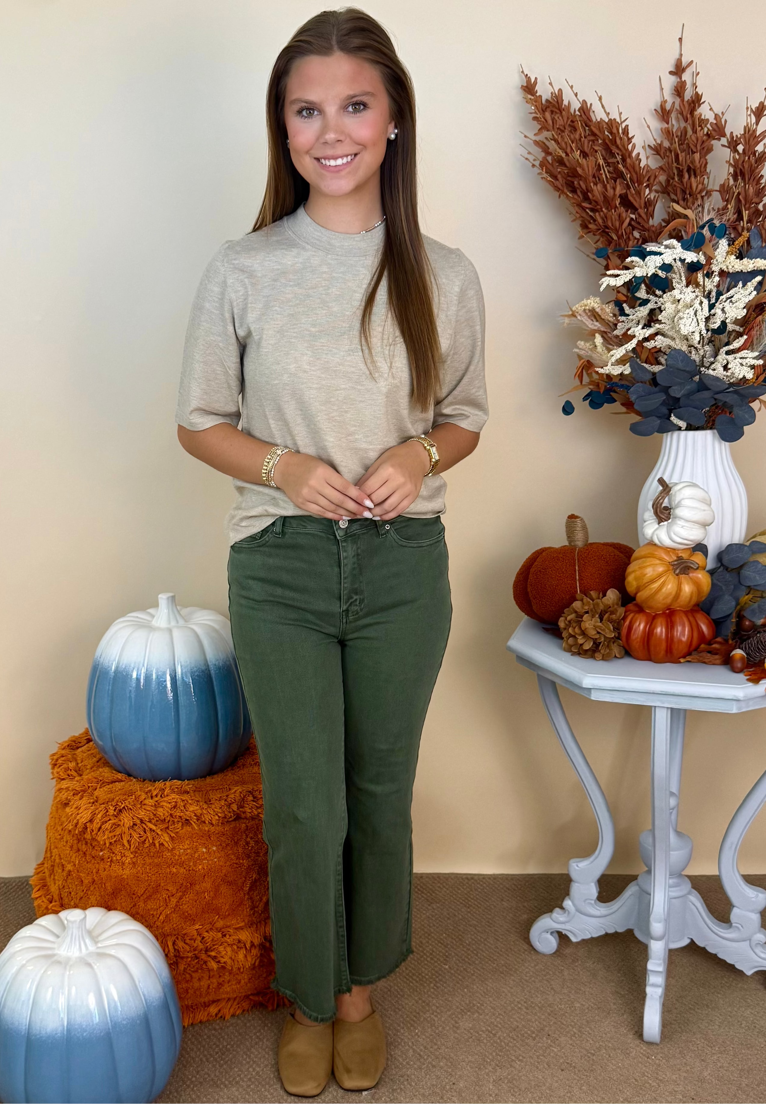 Feeling Close Dark Olive Frayed Bootcut Pants-Shop-Womens-Boutique-Clothing