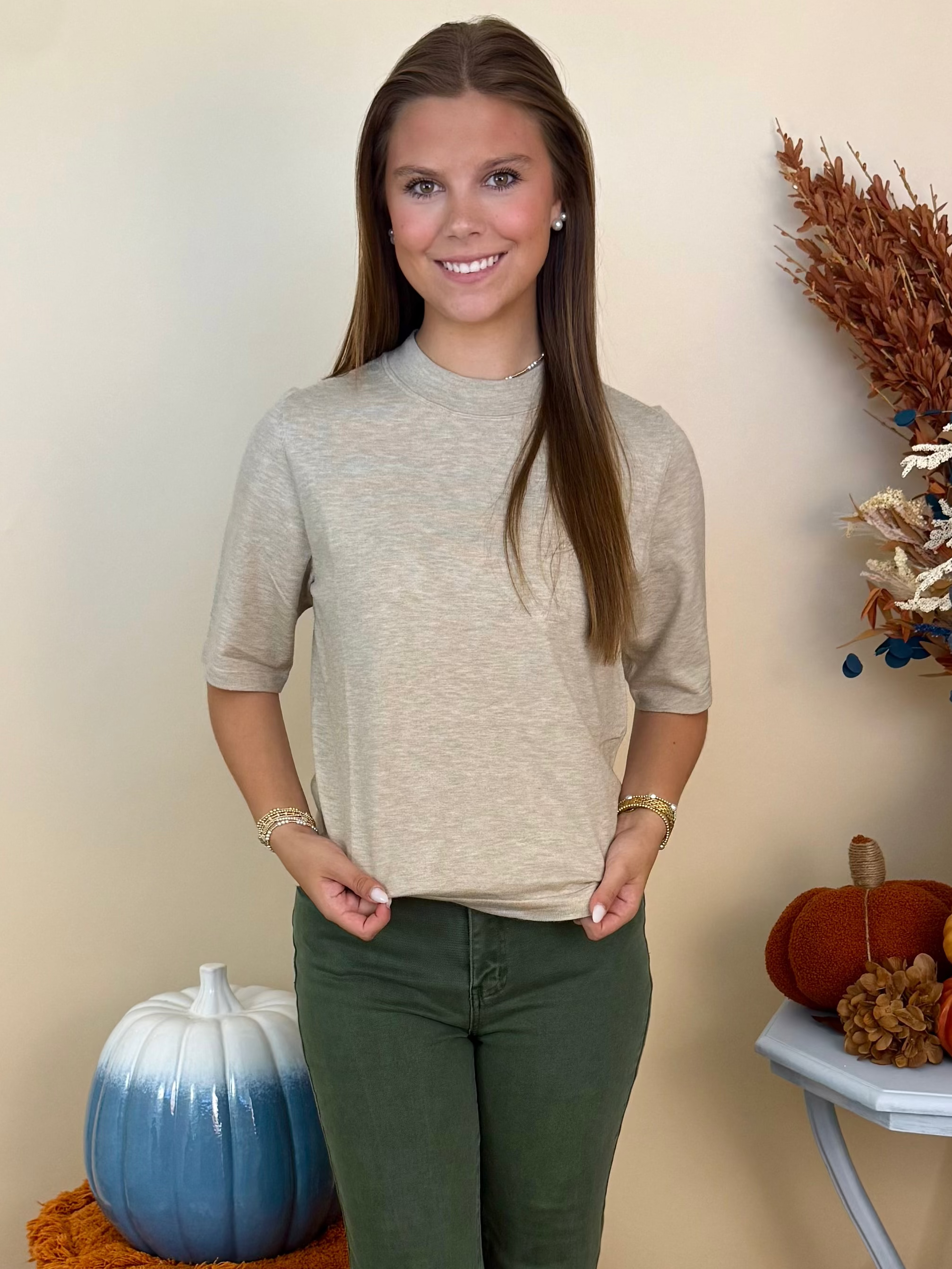 Harvest Honey Oatmeal Round Neck Sweater-Shop-Womens-Boutique-Clothing