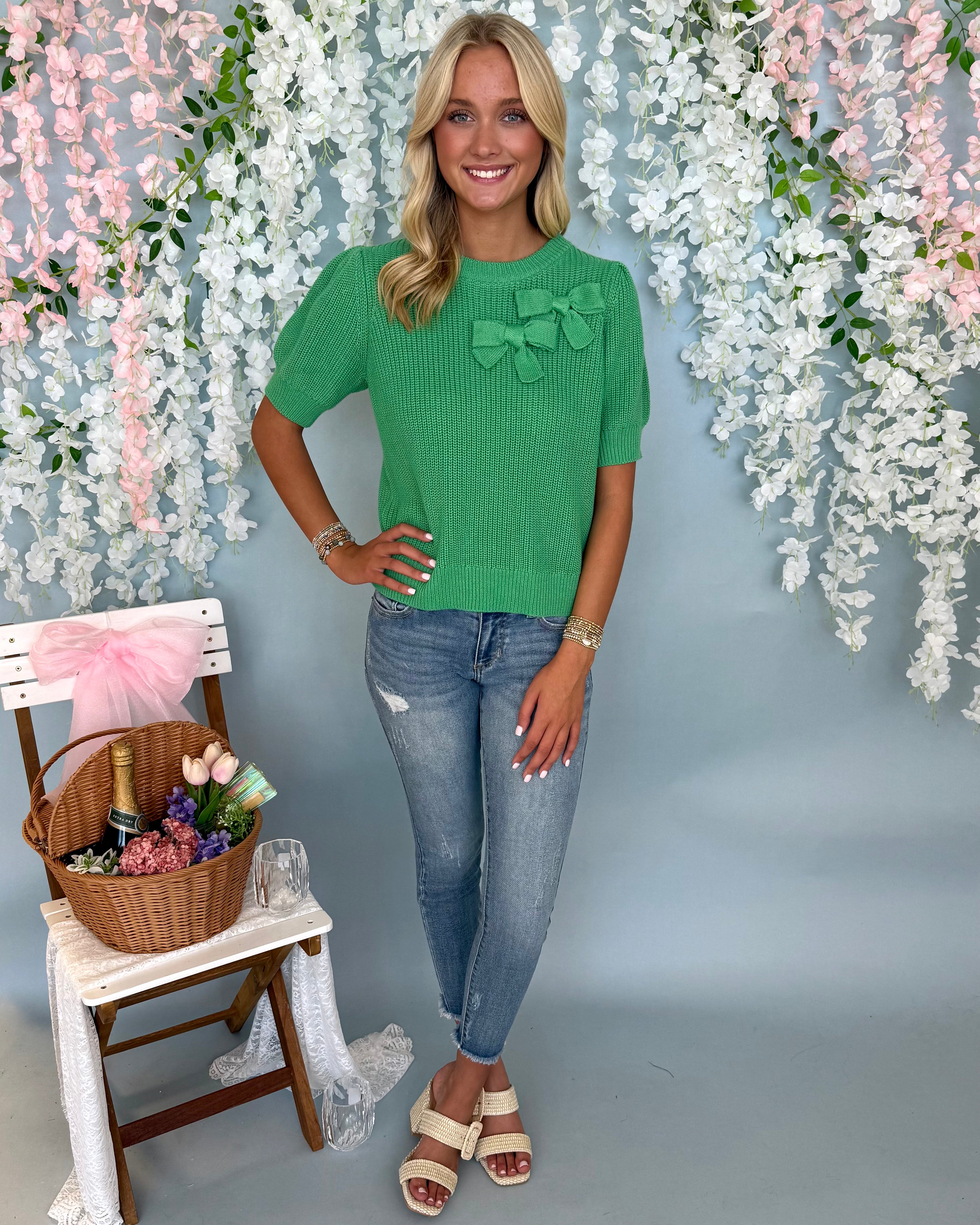 Feeling Connected Green Textured Ribbon Sweater-Shop-Womens-Boutique-Clothing