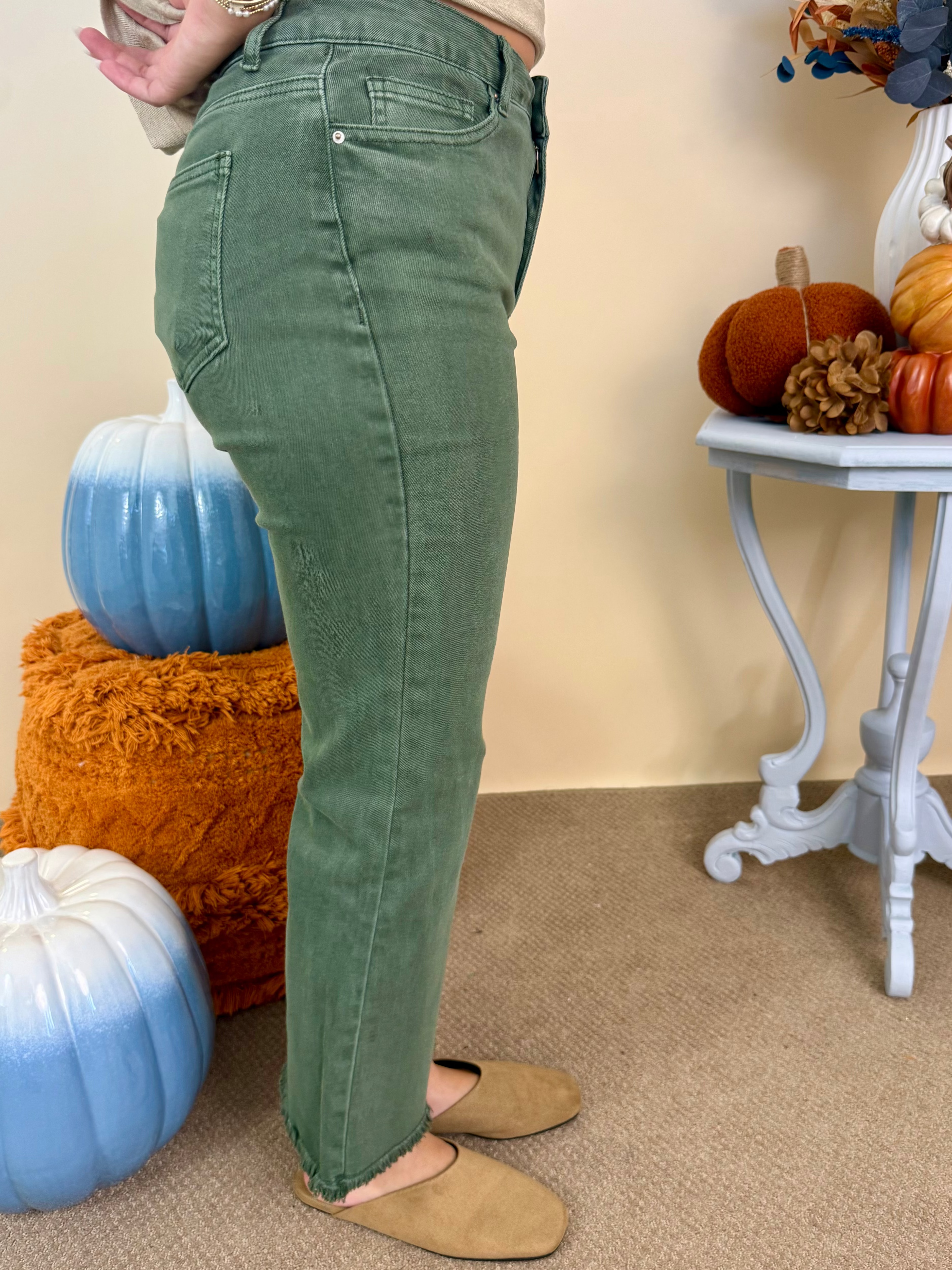 Feeling Close Dark Olive Frayed Bootcut Pants-Shop-Womens-Boutique-Clothing