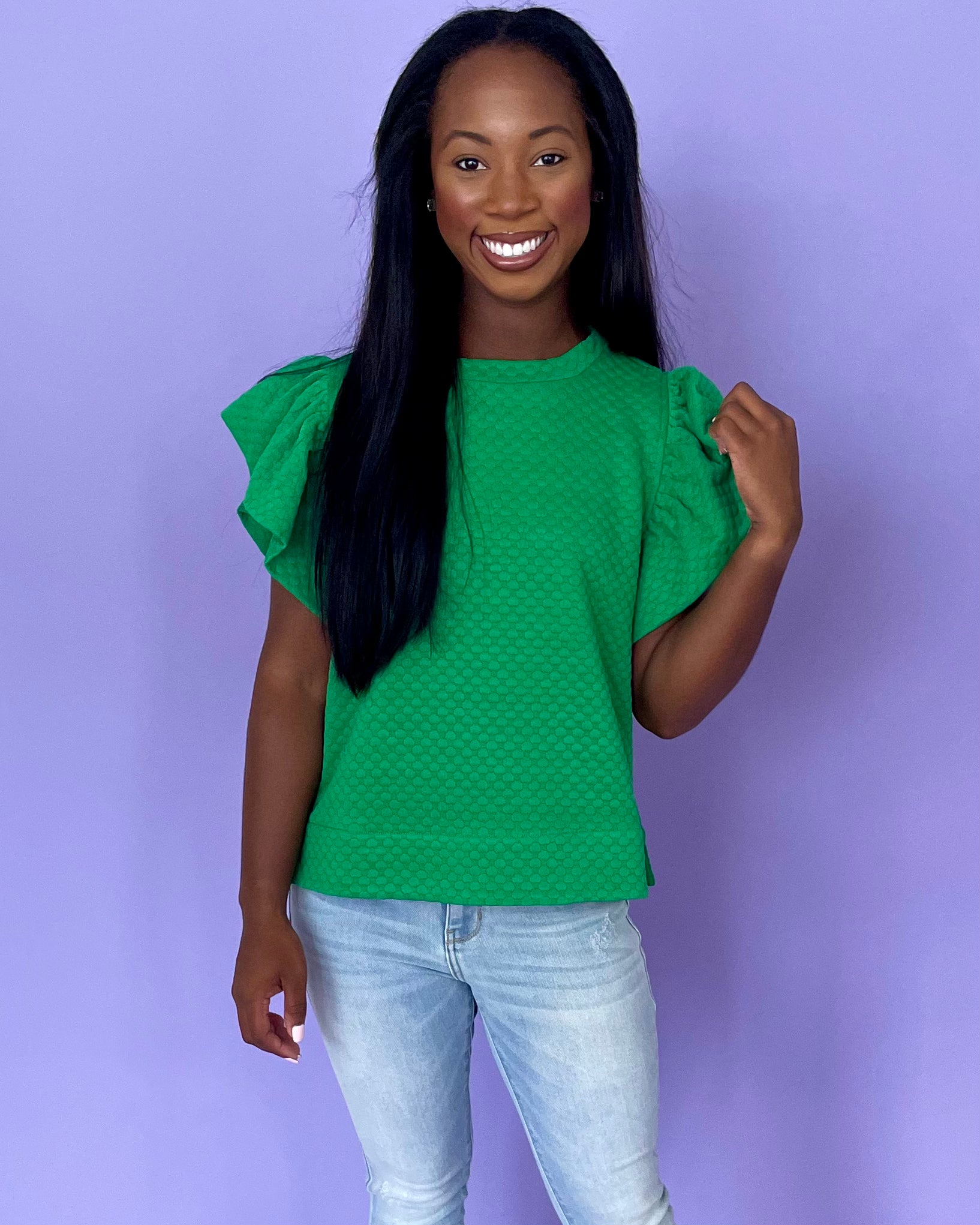 All Good Kelly Green Textured Top-Shop-Womens-Boutique-Clothing