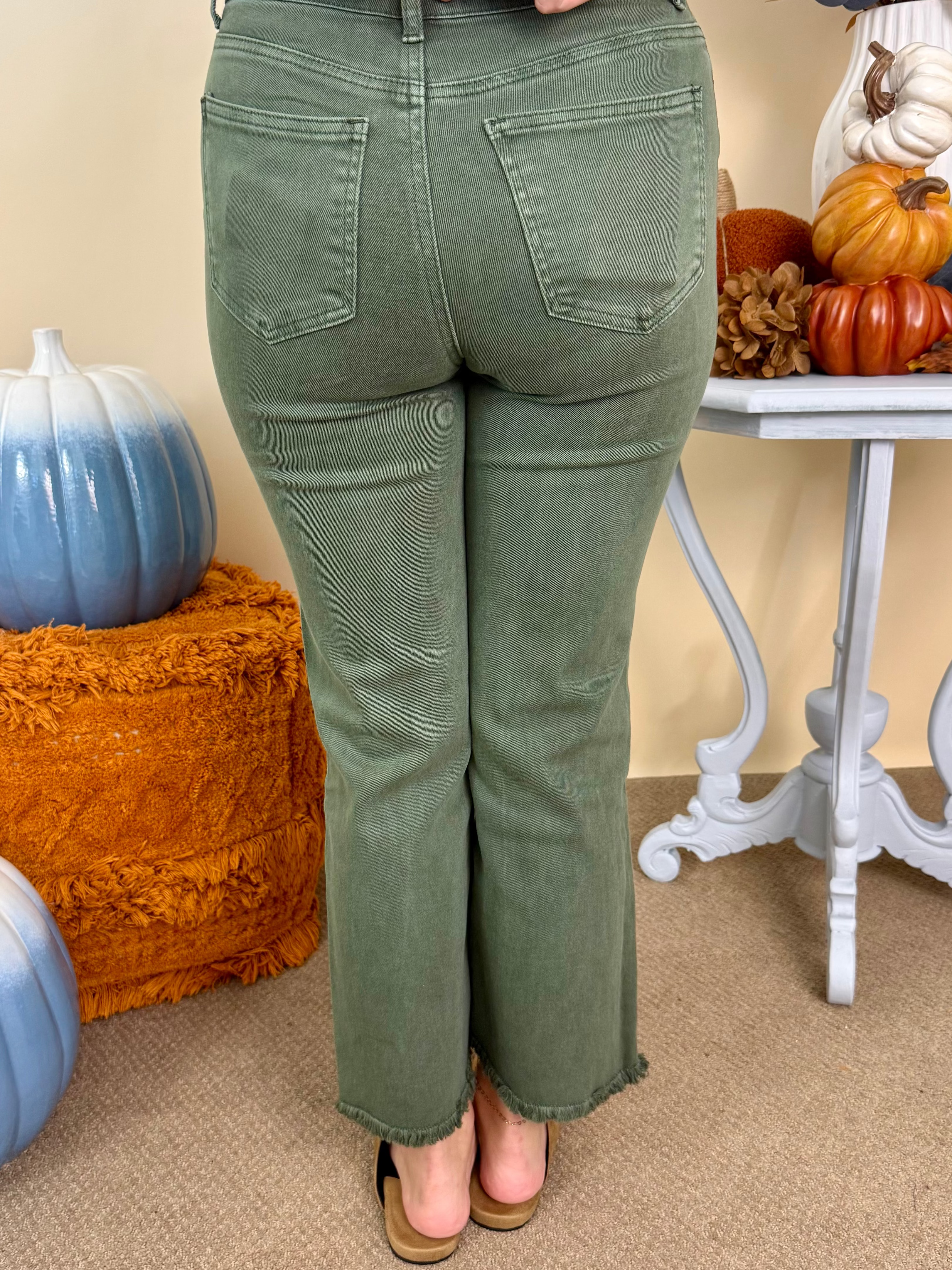 Feeling Close Dark Olive Frayed Bootcut Pants-Shop-Womens-Boutique-Clothing