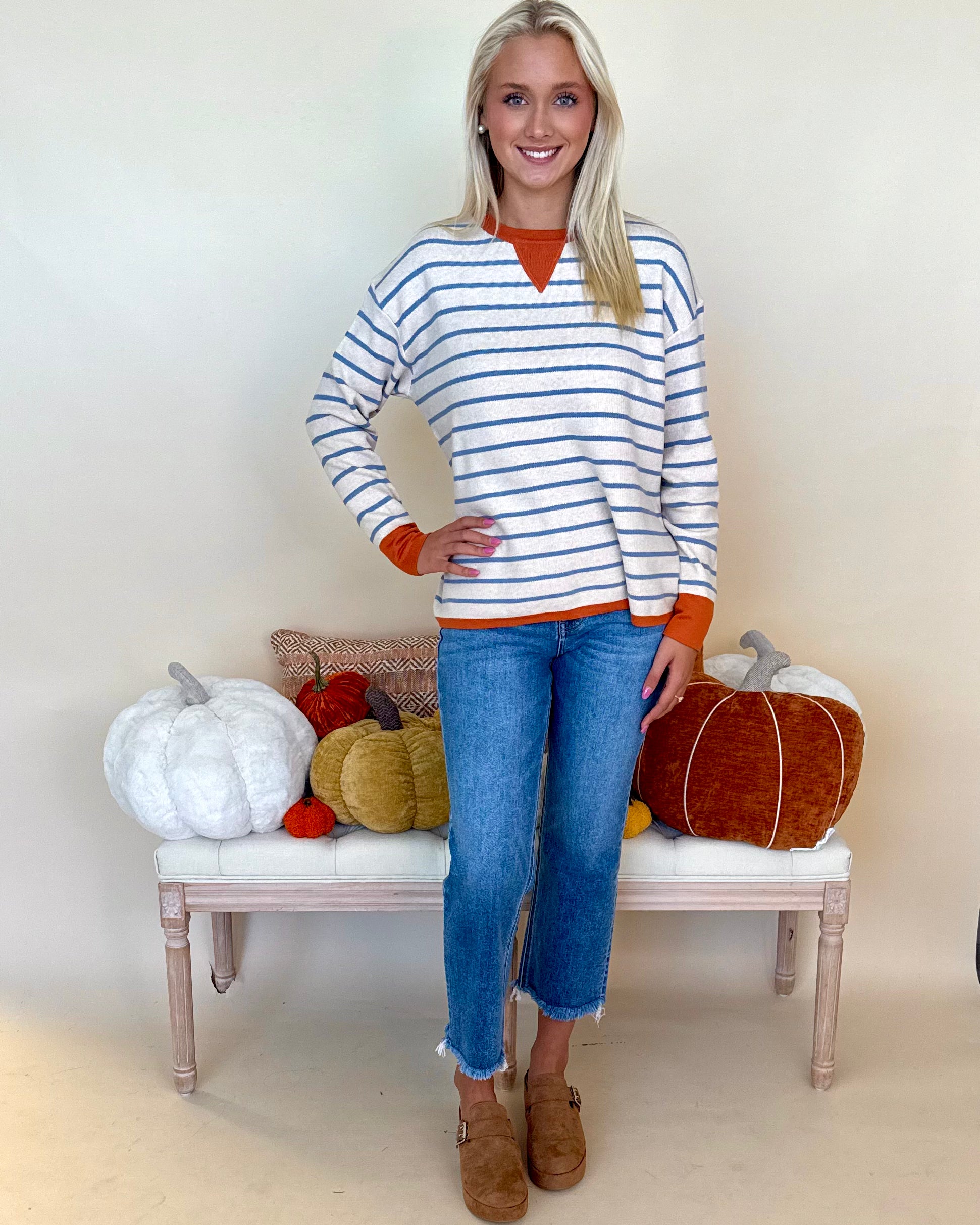 What A Treat Oatmeal Striped Contrast Sweater-Shop-Womens-Boutique-Clothing