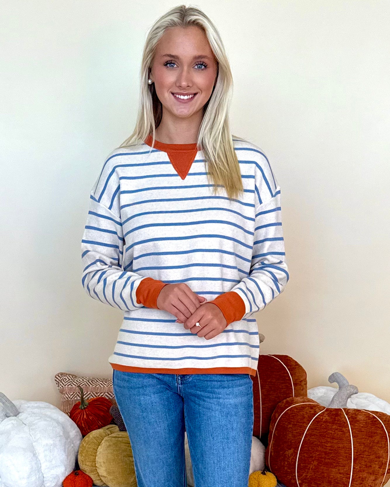 What A Treat Oatmeal Striped Contrast Sweater-Shop-Womens-Boutique-Clothing