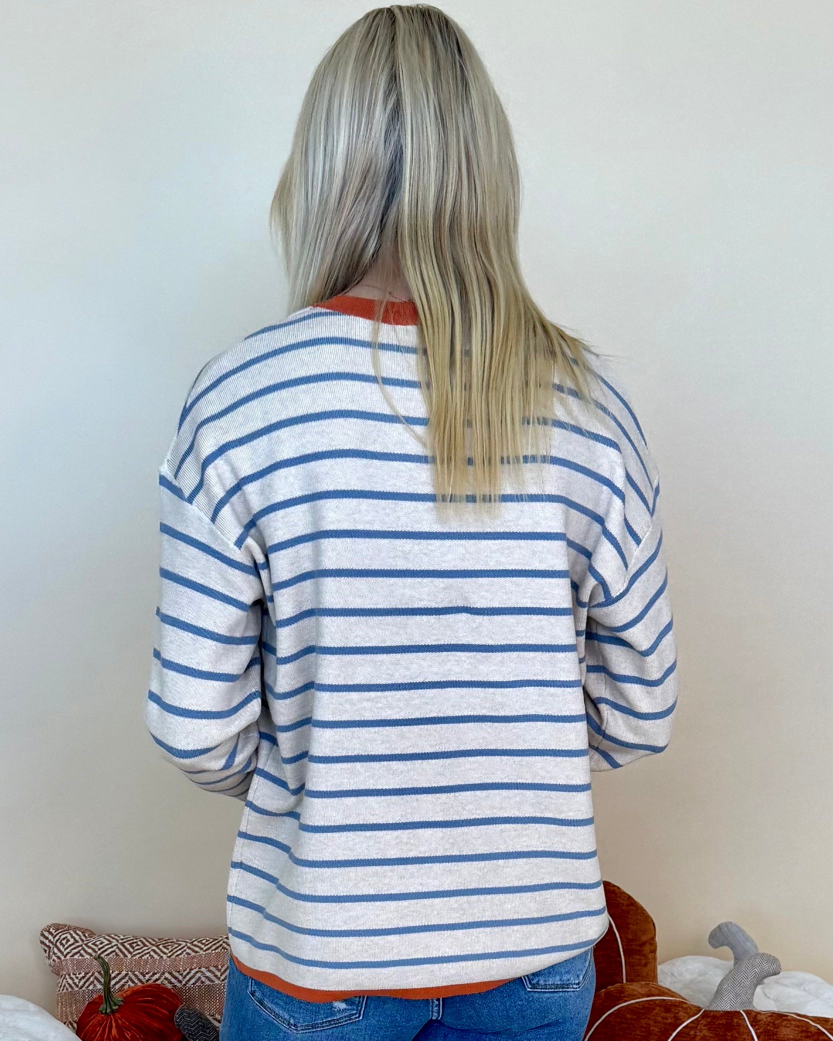 What A Treat Oatmeal Striped Contrast Sweater-Shop-Womens-Boutique-Clothing