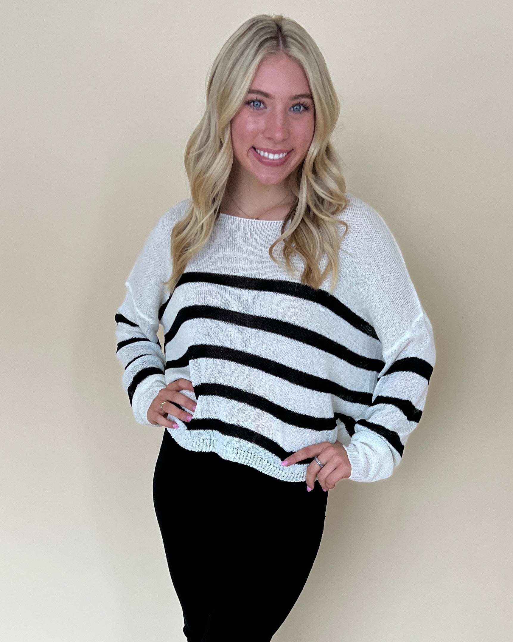 In Control White Stripe Sweater-Shop-Womens-Boutique-Clothing
