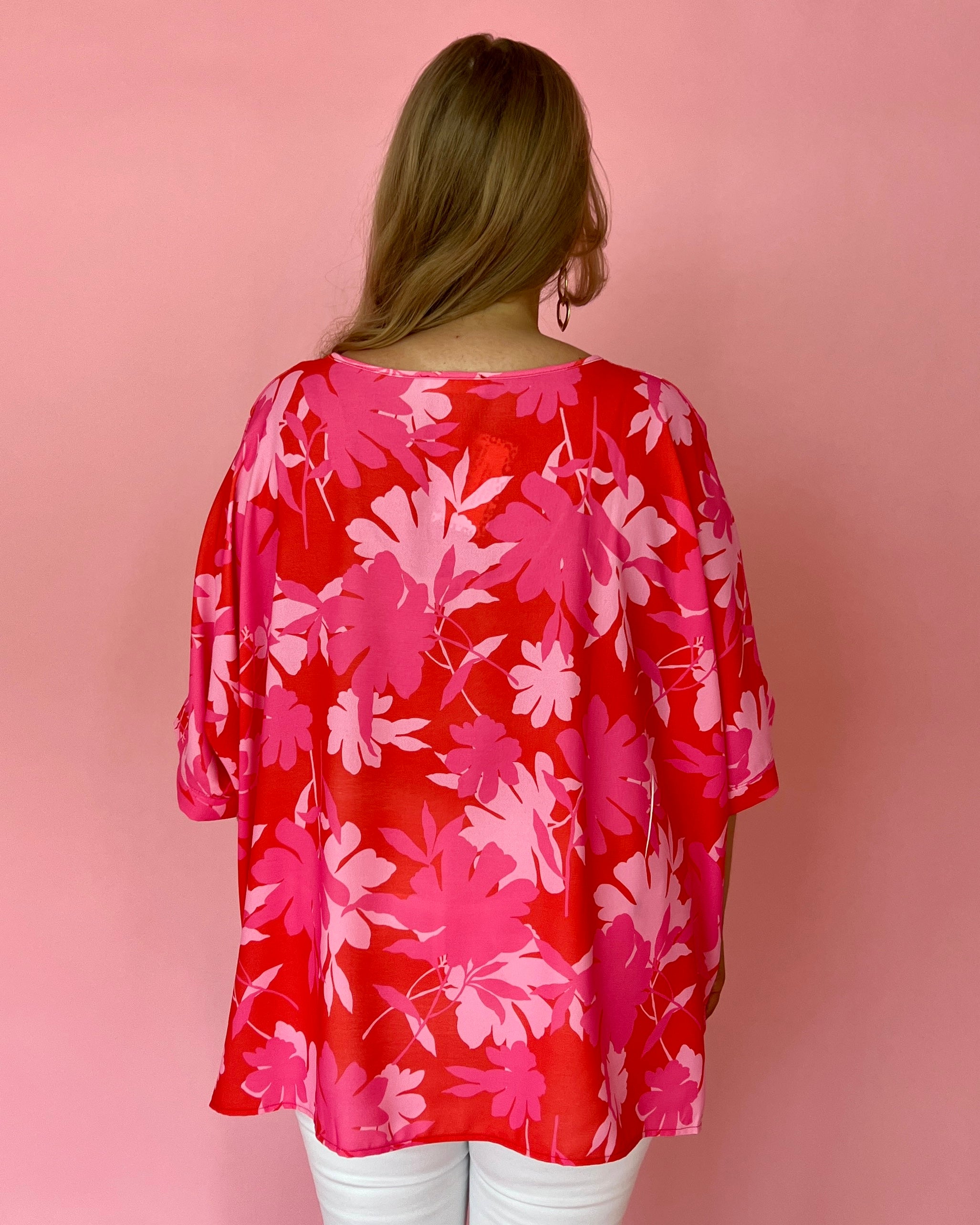 Floral Breeze Royal Plus Dolman Sleeve Side Slit Top-Shop-Womens-Boutique-Clothing
