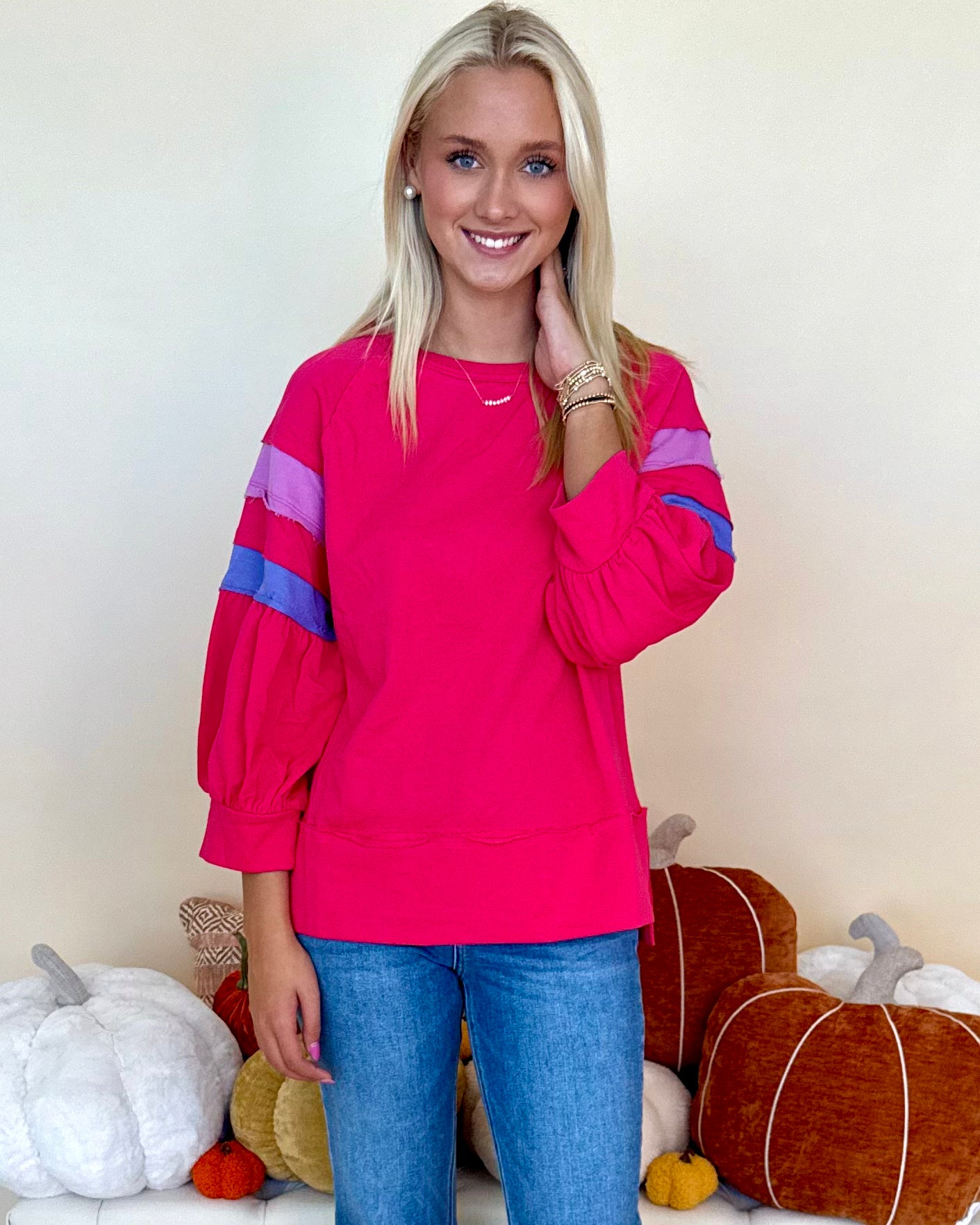Fade Into You Fuchsia Colorblock Sleeve Top-Shop-Womens-Boutique-Clothing