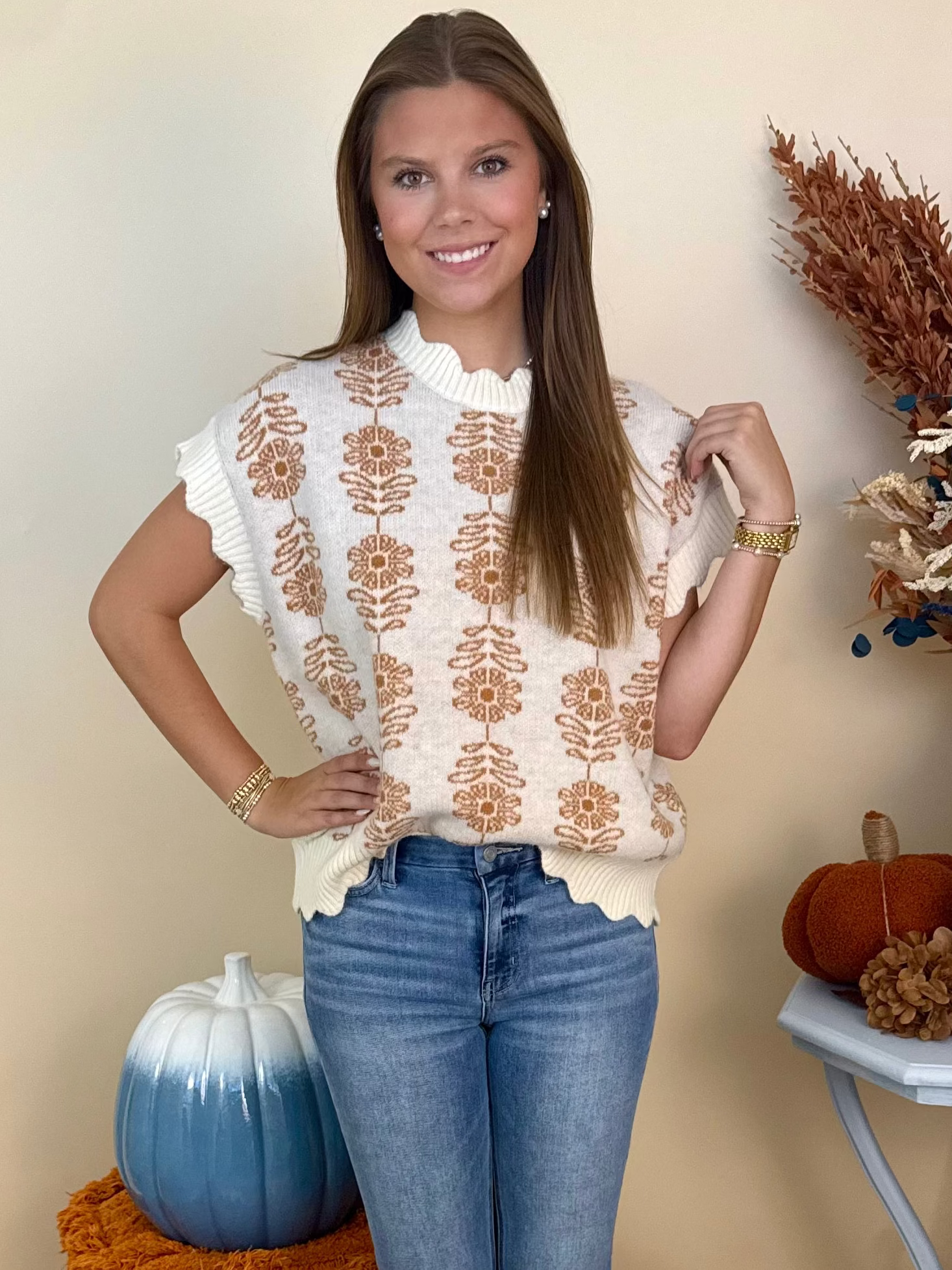 Never Out Cream Floral Sweater Vest-Shop-Womens-Boutique-Clothing