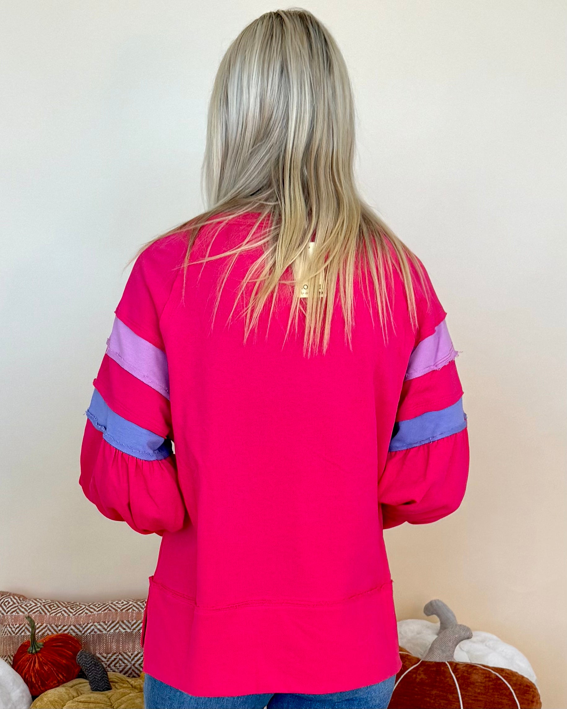 Fade Into You Fuchsia Colorblock Sleeve Top-Shop-Womens-Boutique-Clothing