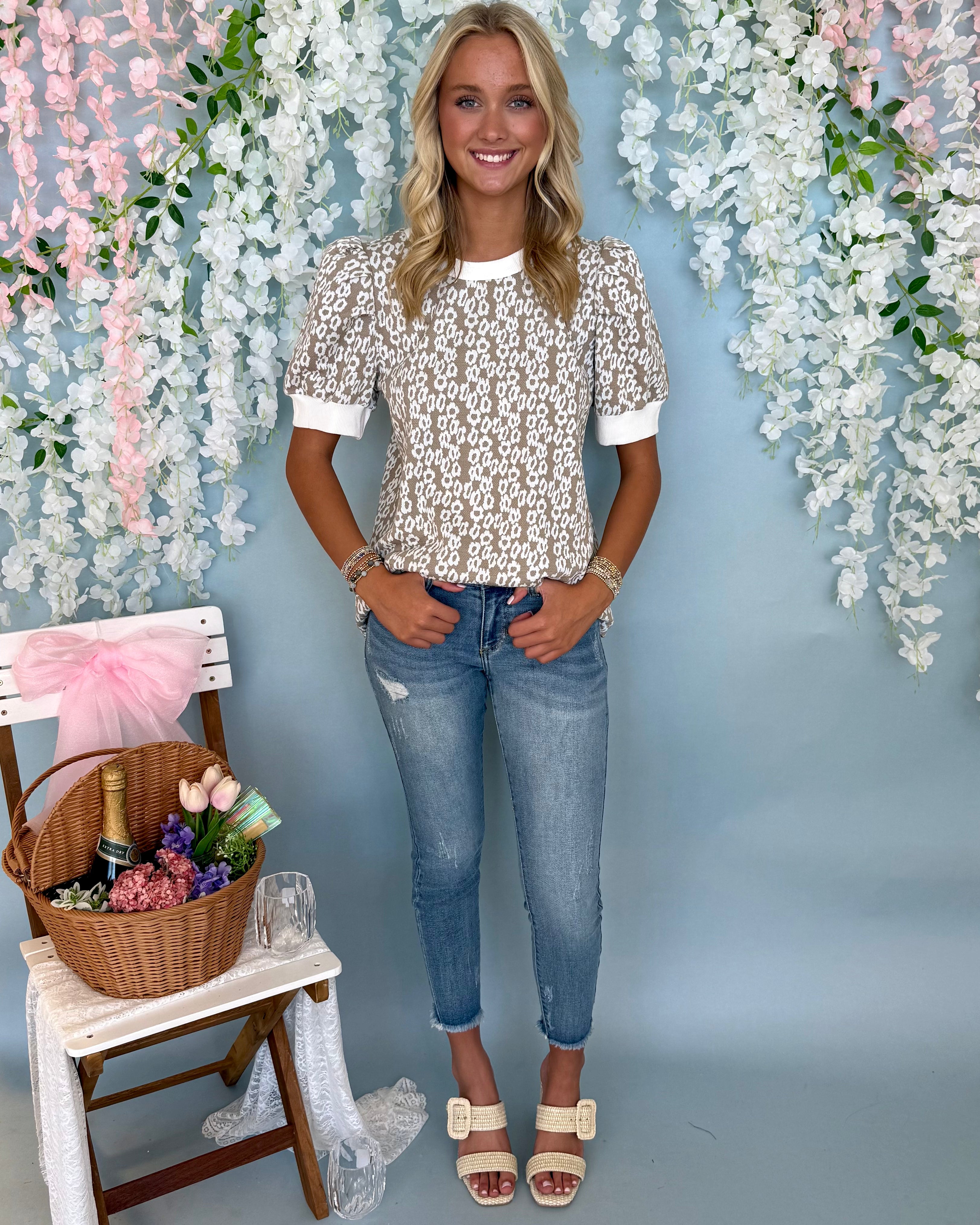 Take Your Turn Taupe Floral Jacquard Top-Shop-Womens-Boutique-Clothing