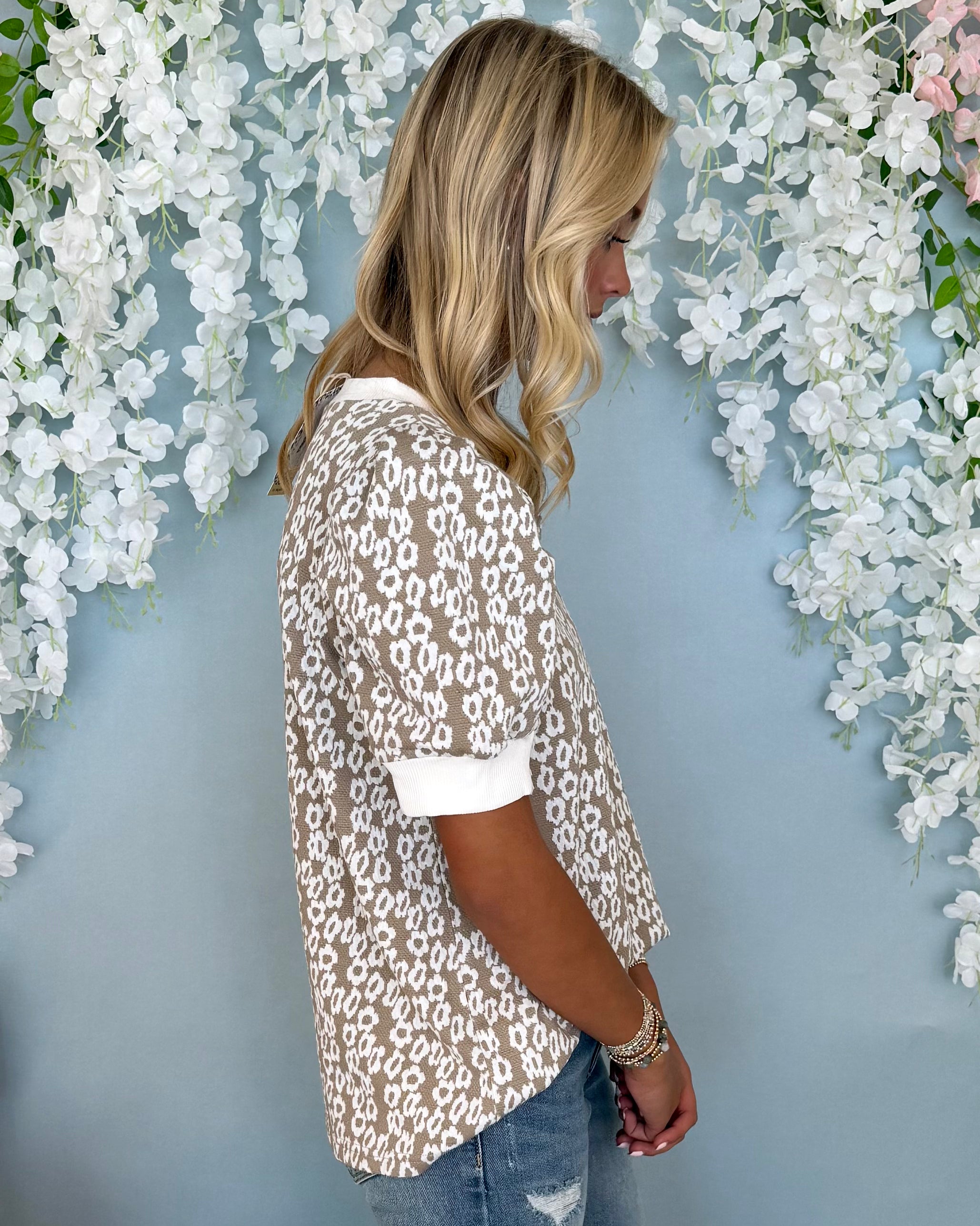 Take Your Turn Taupe Floral Jacquard Top-Shop-Womens-Boutique-Clothing