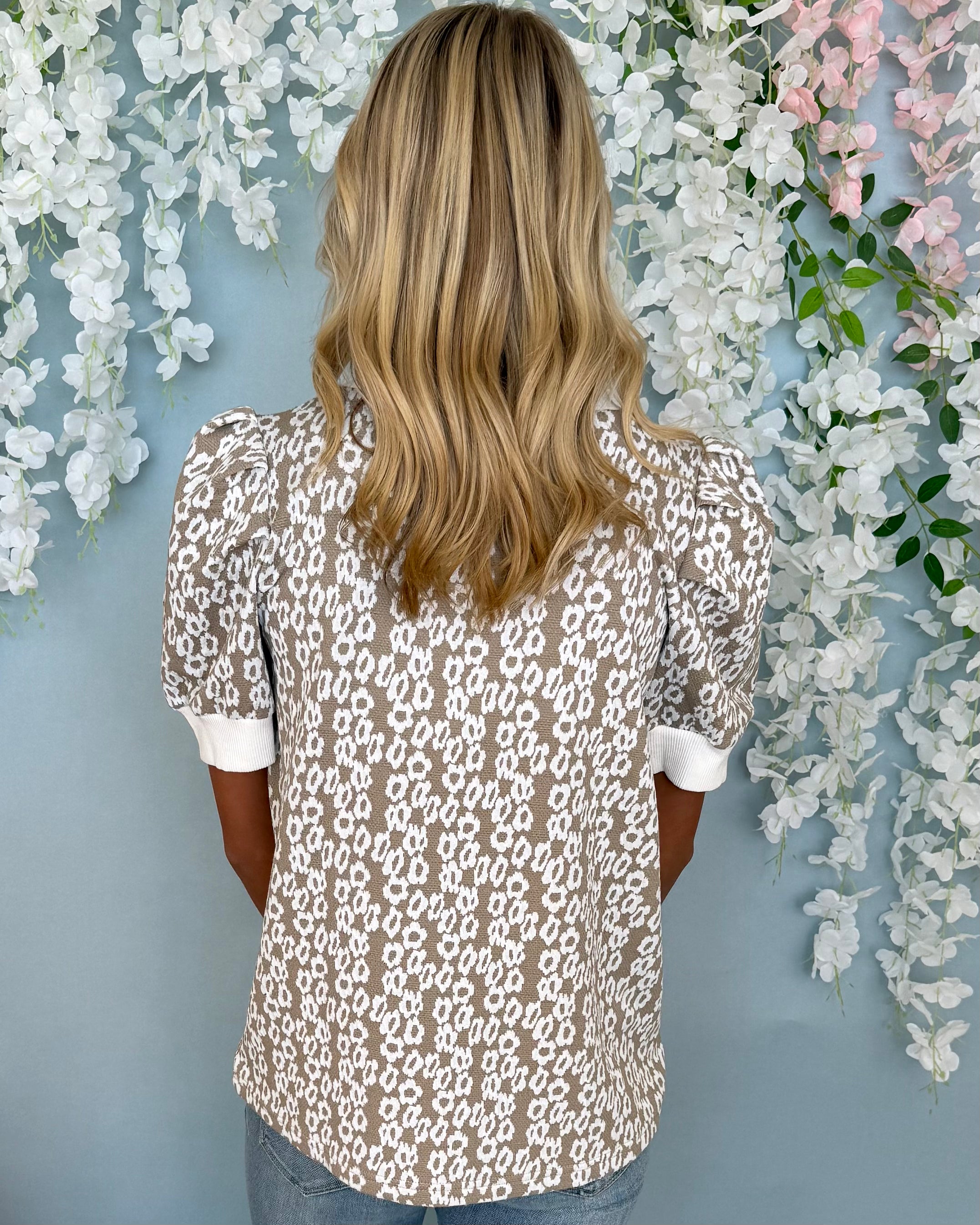 Take Your Turn Taupe Floral Jacquard Top-Shop-Womens-Boutique-Clothing