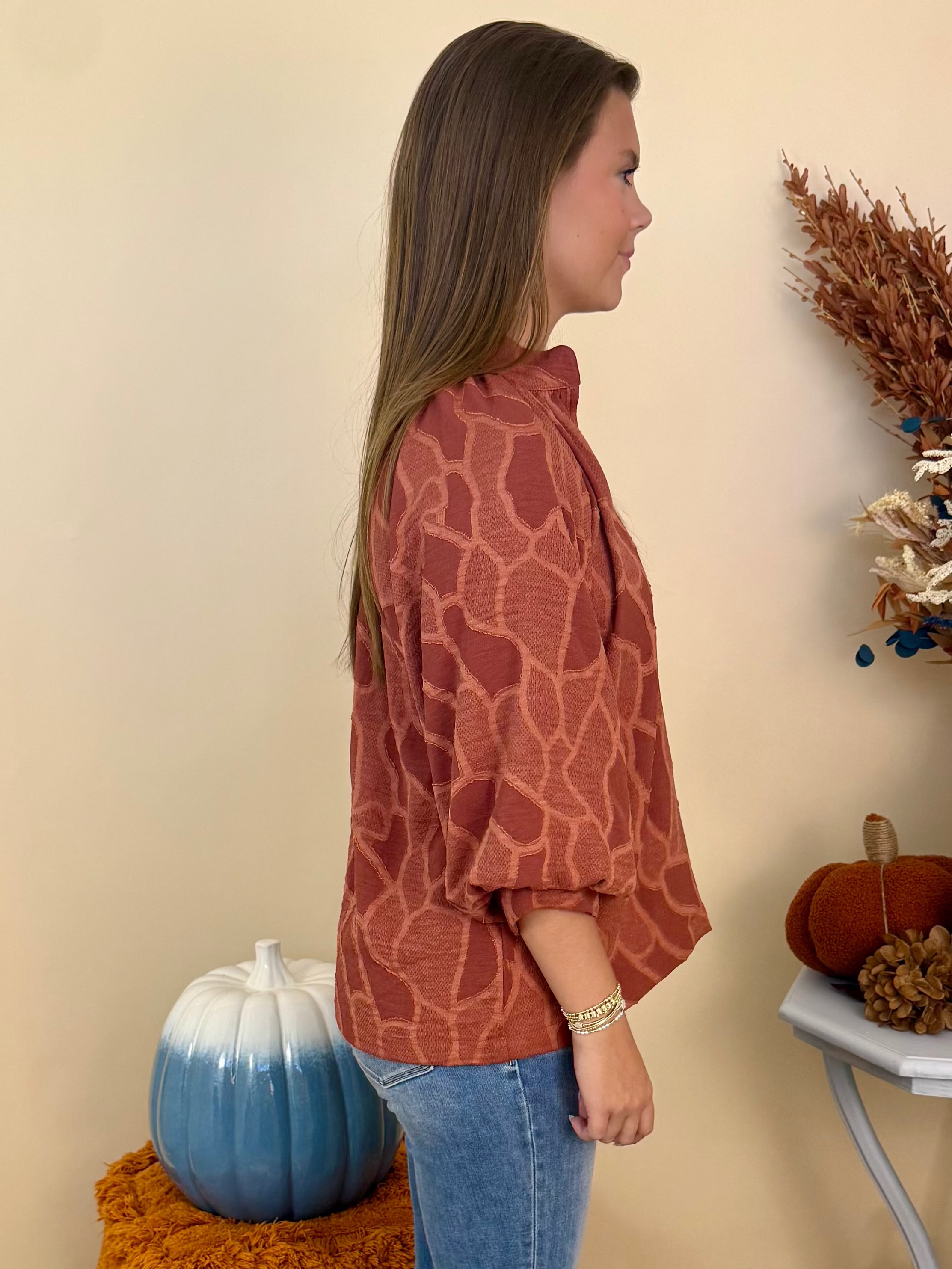 Once Again Auburn V-Neck Collared Top-Shop-Womens-Boutique-Clothing