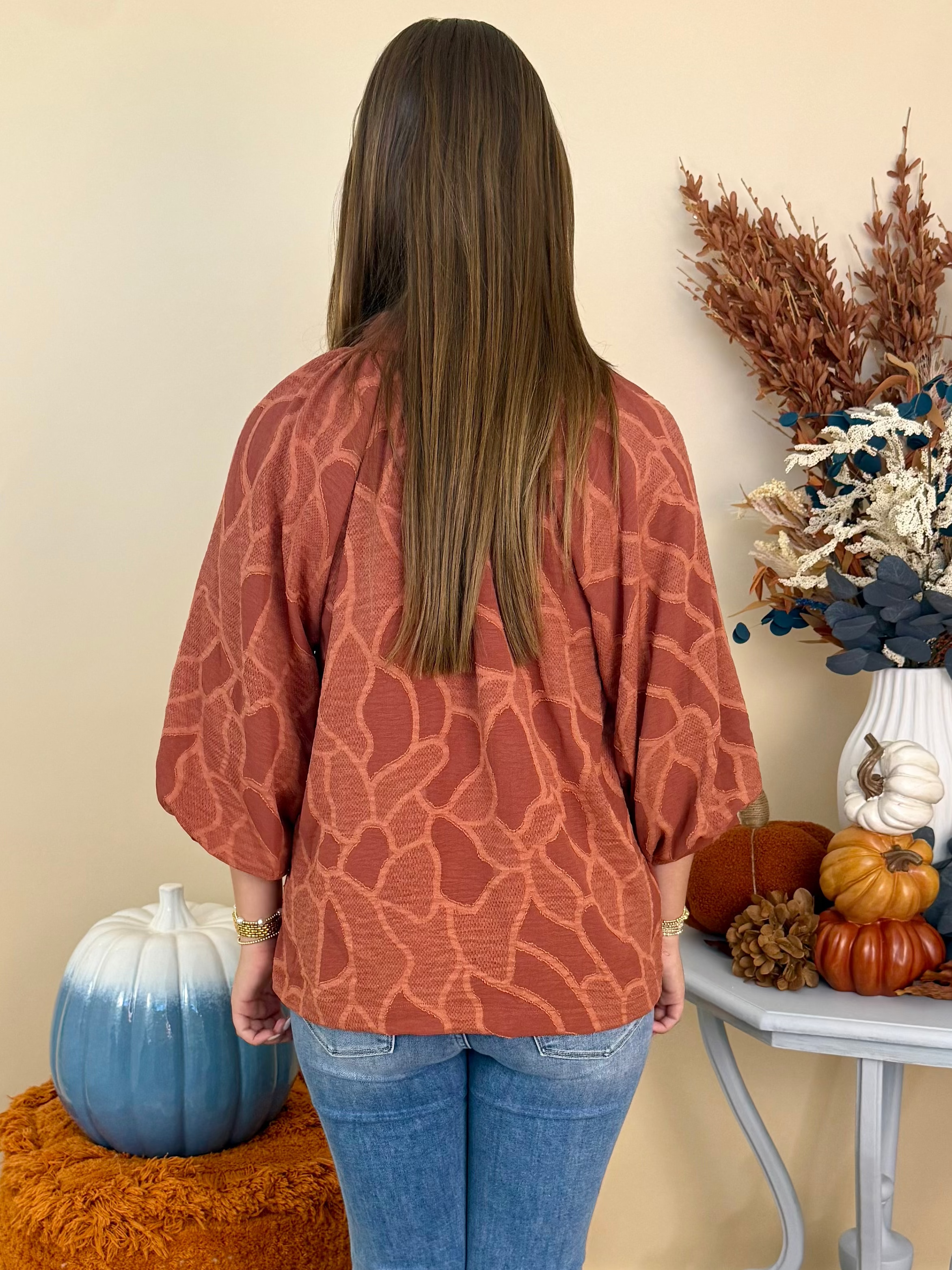 Once Again Auburn V-Neck Collared Top-Shop-Womens-Boutique-Clothing