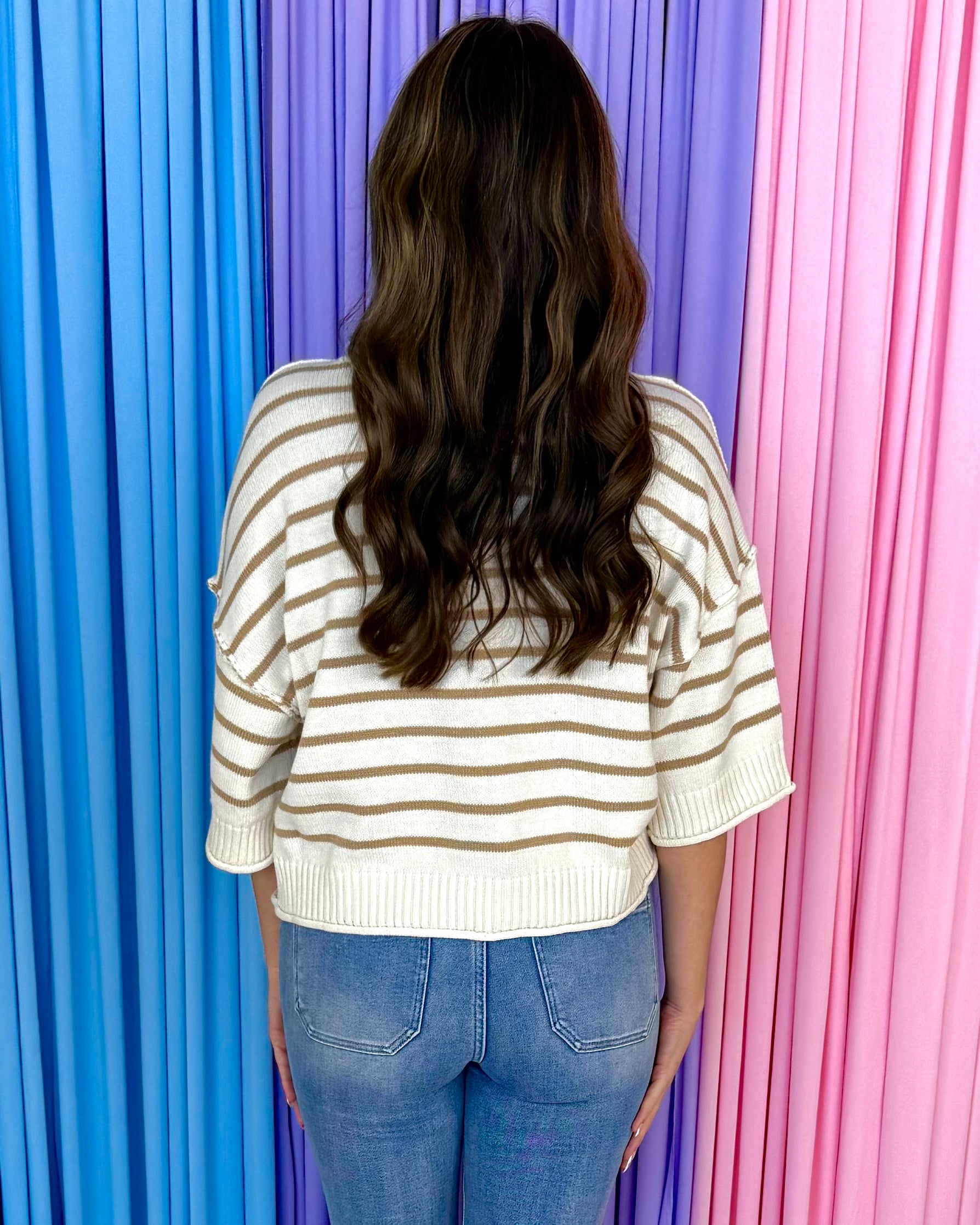 Classically You Khaki Stripe Drop Shoulder Sweater-Shop-Womens-Boutique-Clothing