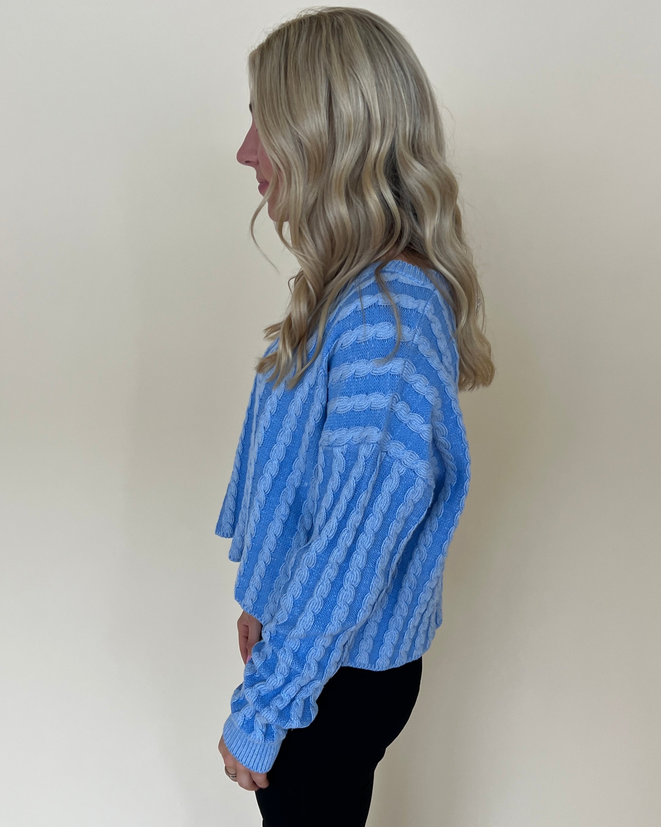 Along The Way Pale Blue Cropped Knit Sweater-Shop-Womens-Boutique-Clothing