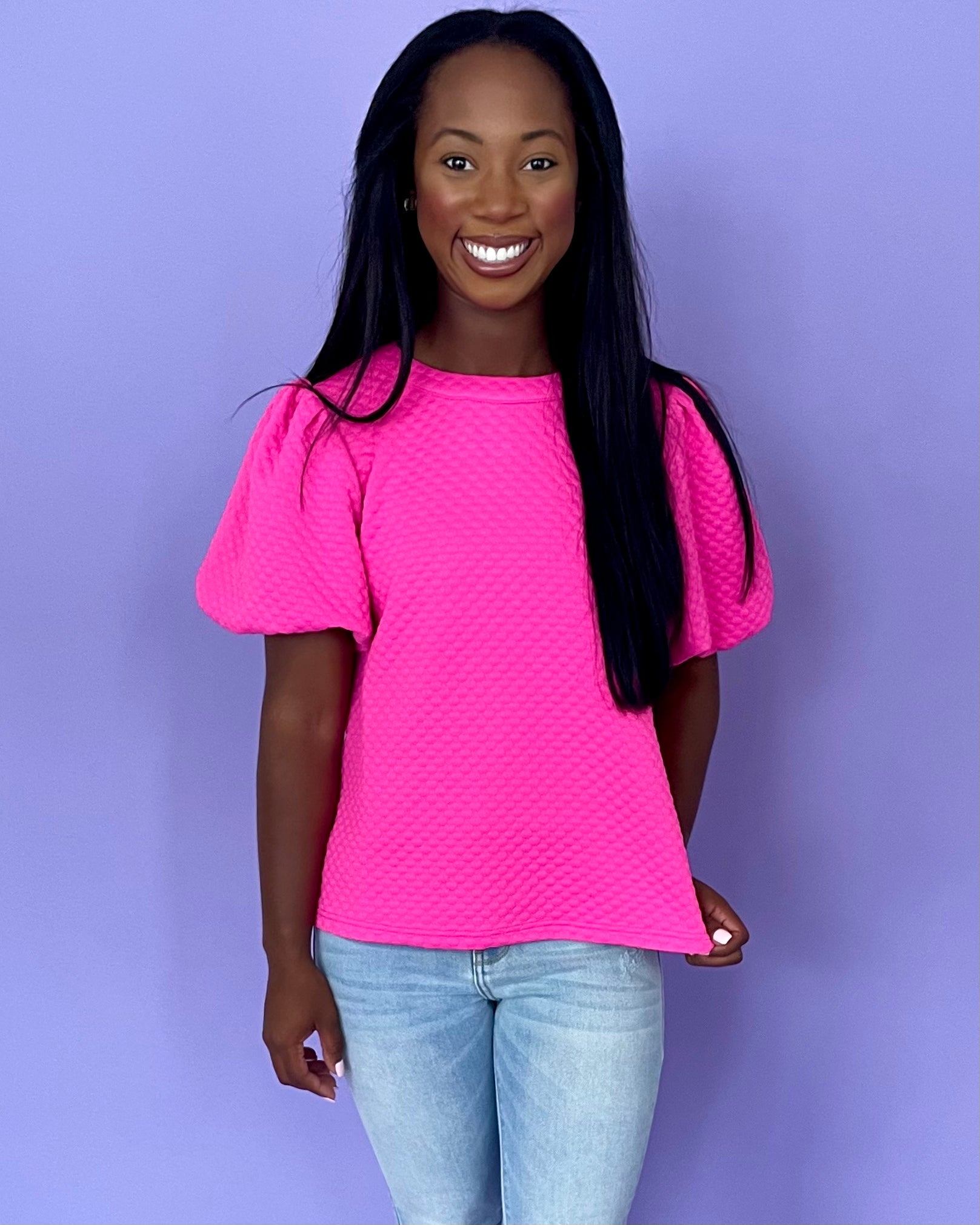 Luxe Lines Hot Pink Embossed Top-Shop-Womens-Boutique-Clothing