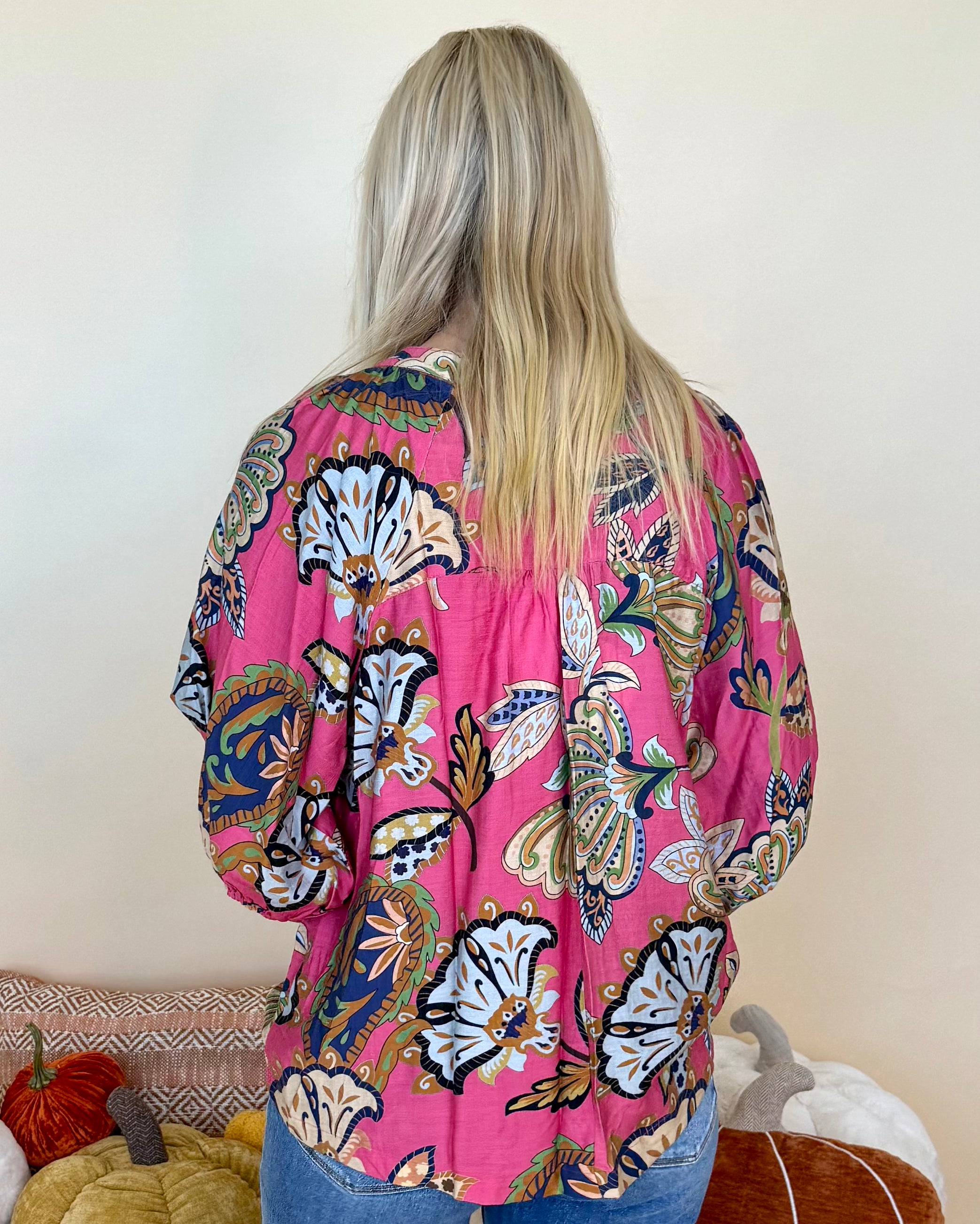 The Thoughtful Pink Abstract Button Top-Shop-Womens-Boutique-Clothing