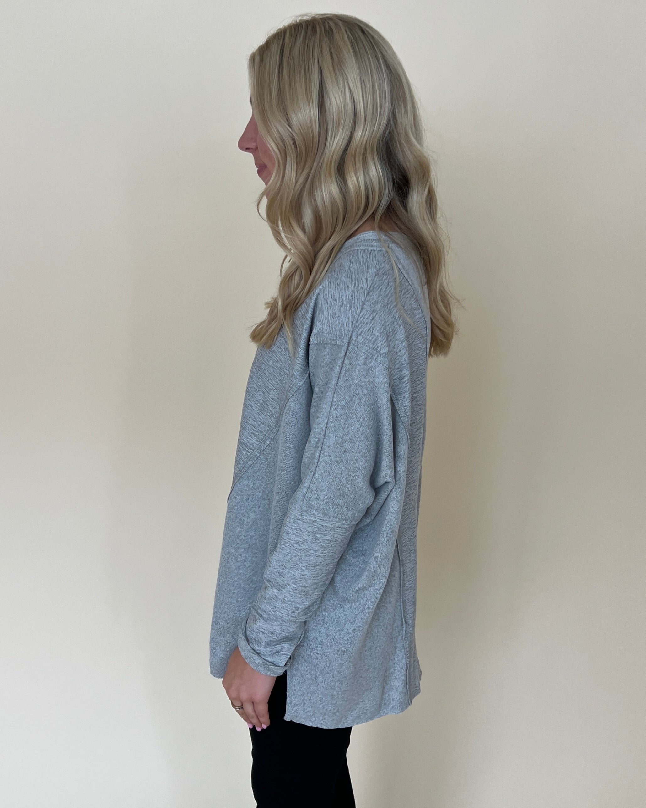 Gather Around H Grey Heathered Knit Top-Shop-Womens-Boutique-Clothing