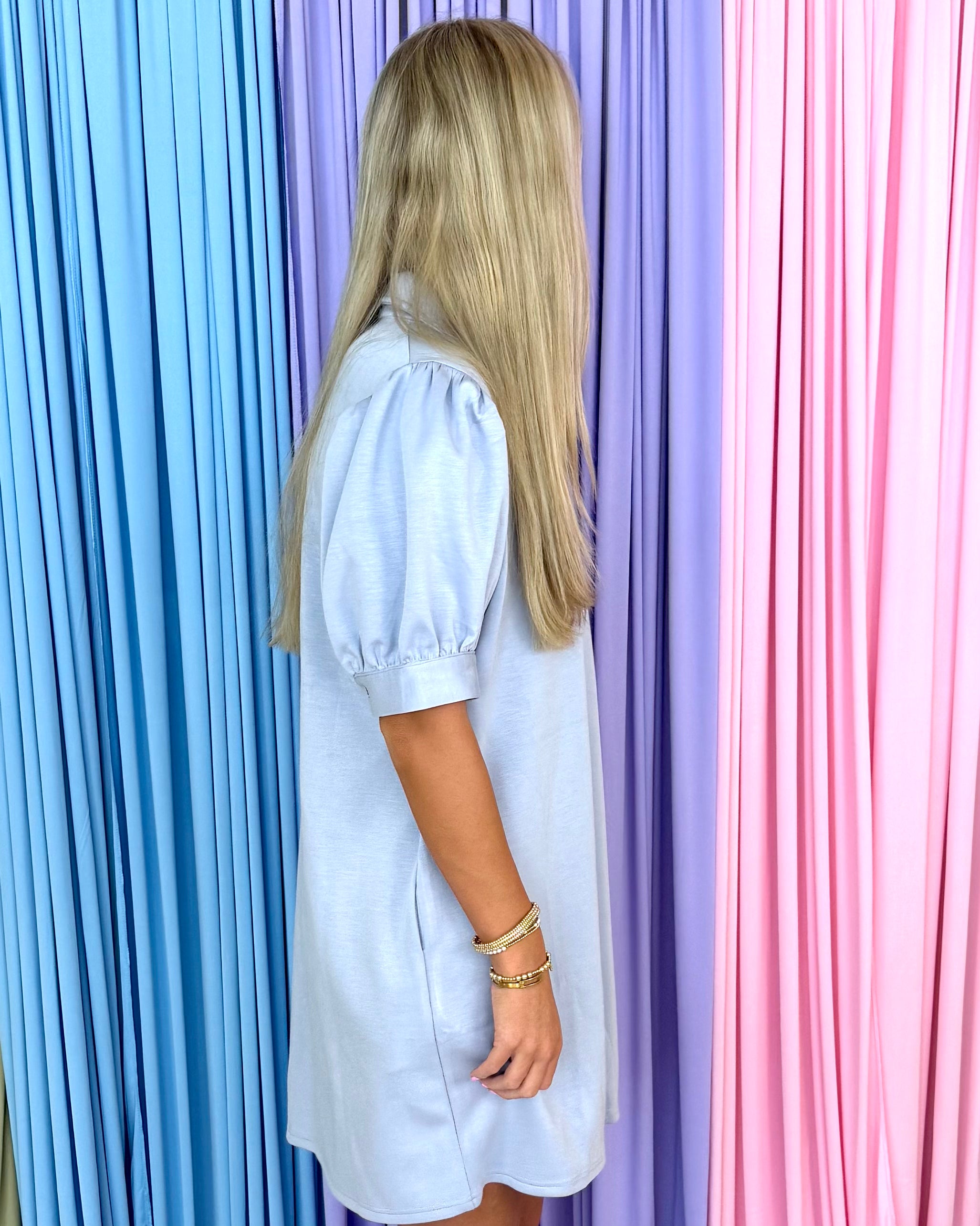 Totally Sweet Light Blue Puff Sleeve Dress-Shop-Womens-Boutique-Clothing