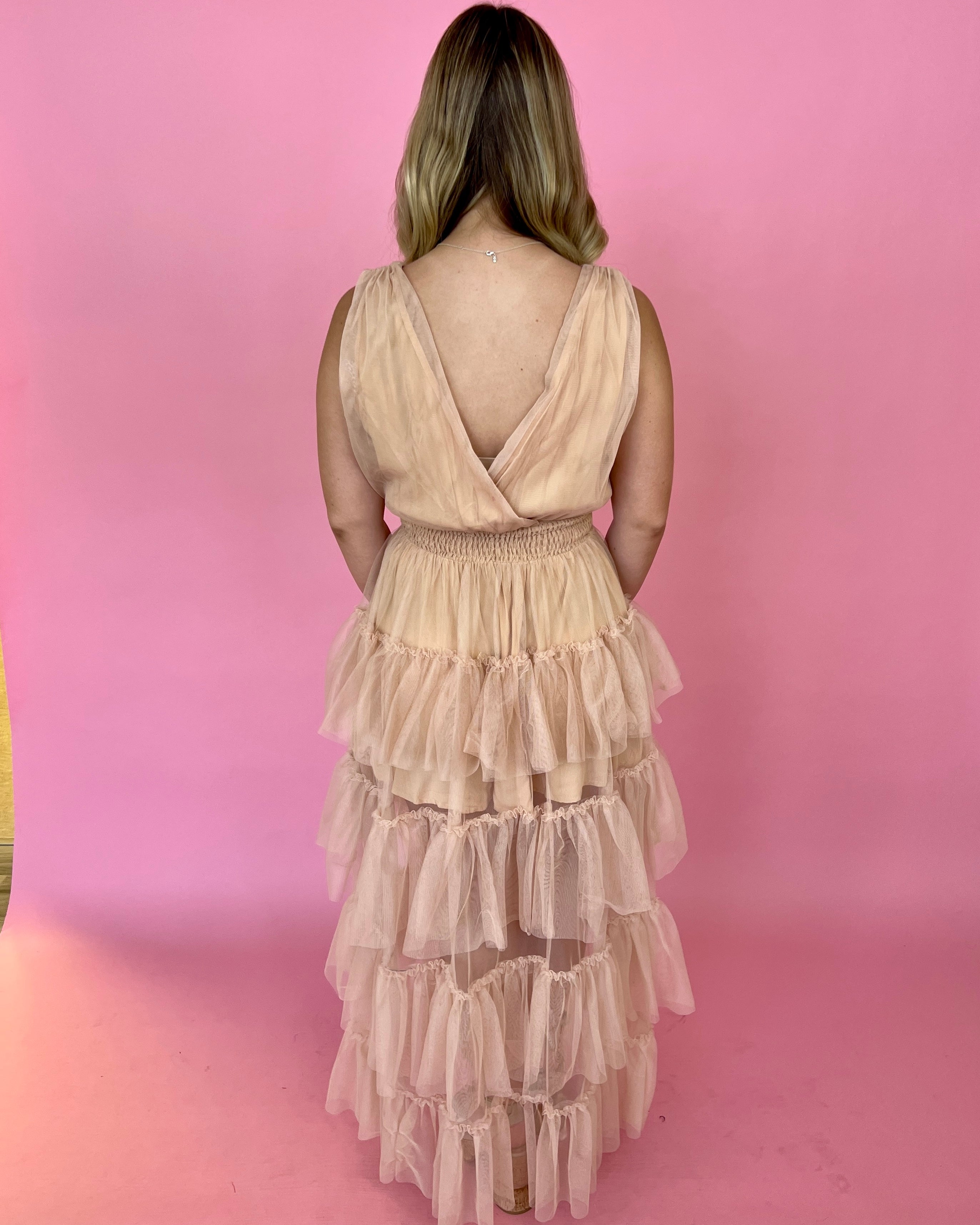 Elegance Is Beauty Nude Ruffle Detailed Tulle Dress-Shop-Womens-Boutique-Clothing
