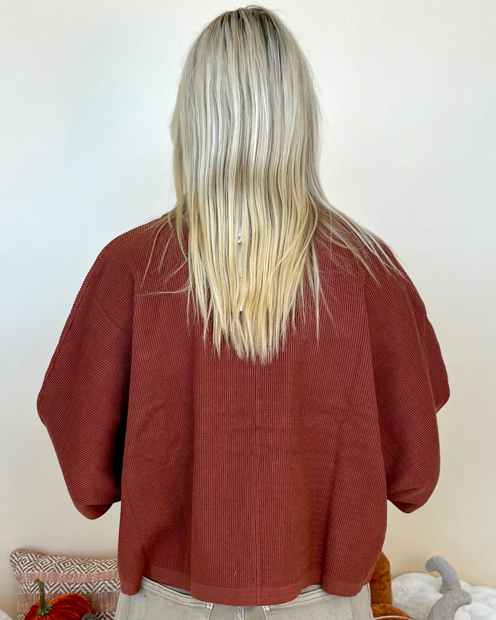 Staying Put Brown 3/4 Sleeve Collared Top-Shop-Womens-Boutique-Clothing