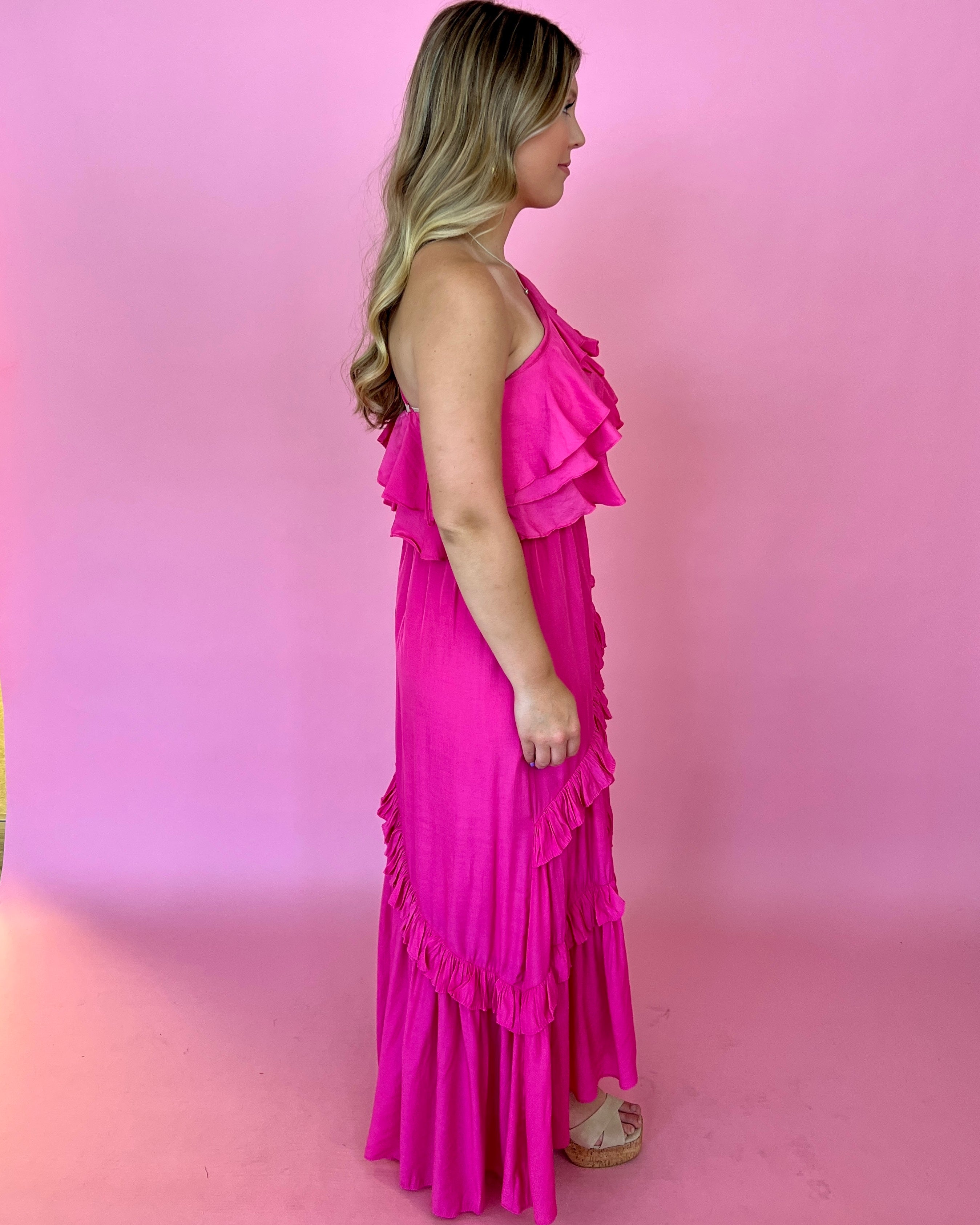 This Is Our Place Doll Pink Asymmetric Ruffle Dress-Shop-Womens-Boutique-Clothing