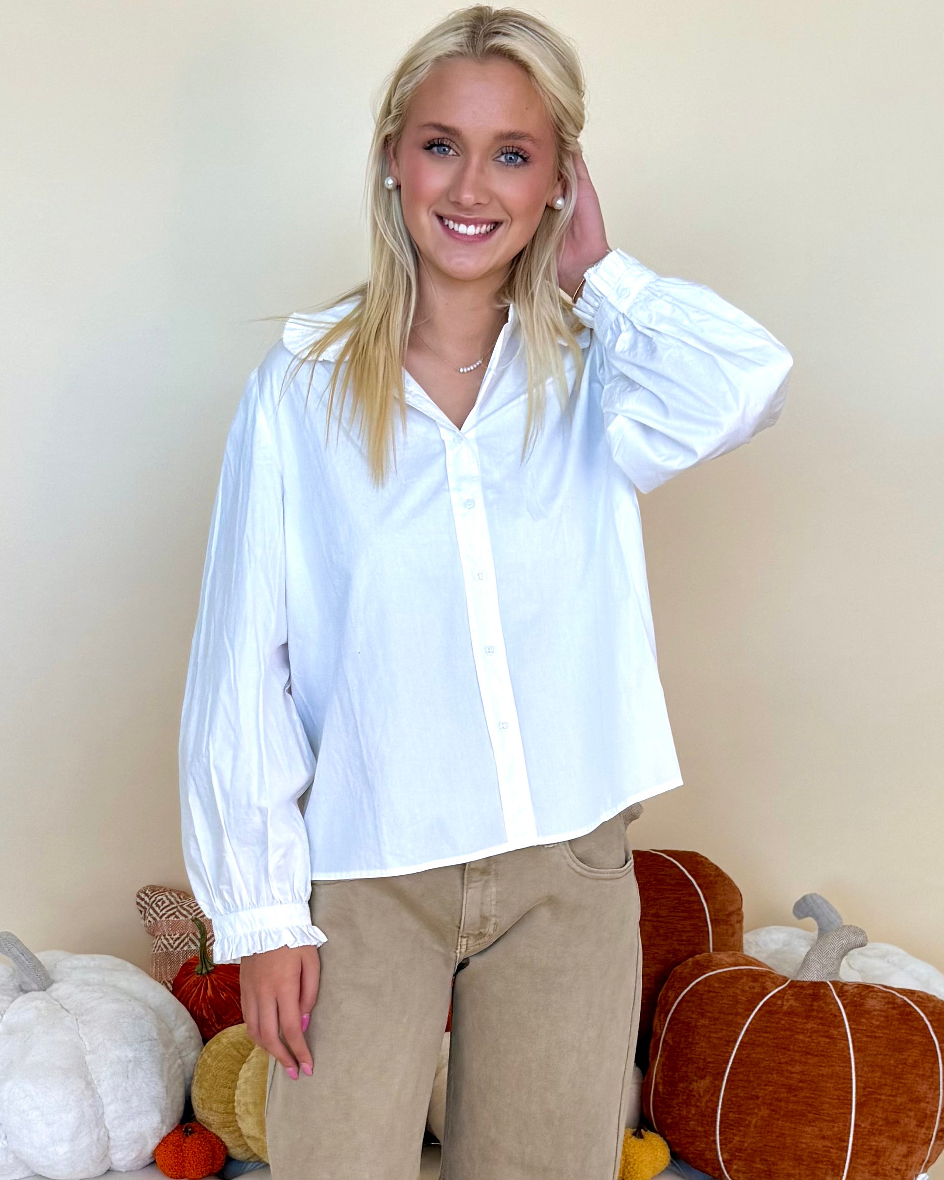 Ideal Crush Off White Ruffle Button Top-Shop-Womens-Boutique-Clothing