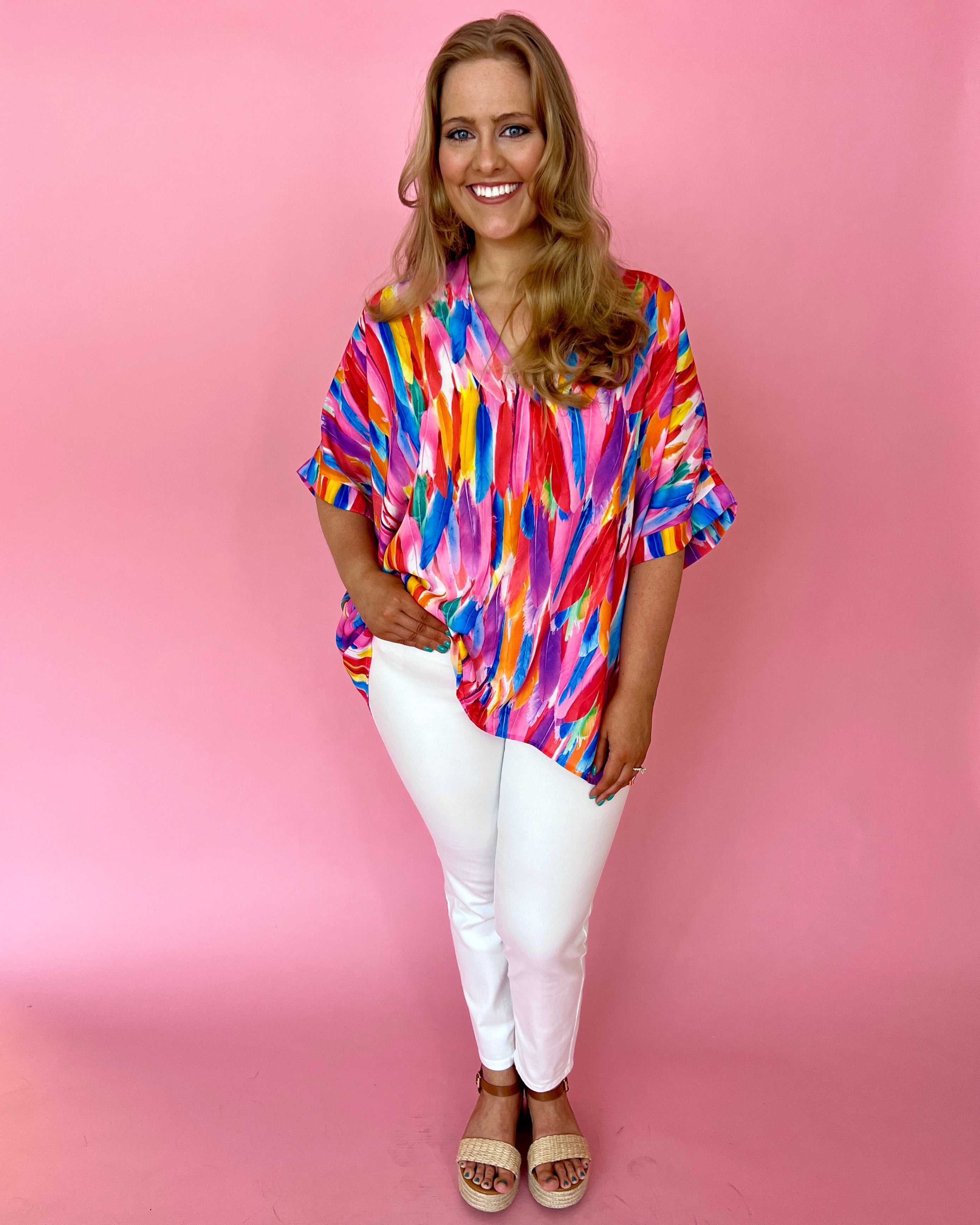 Under The Cabana Plus Feather Print Dolman Top-Shop-Womens-Boutique-Clothing