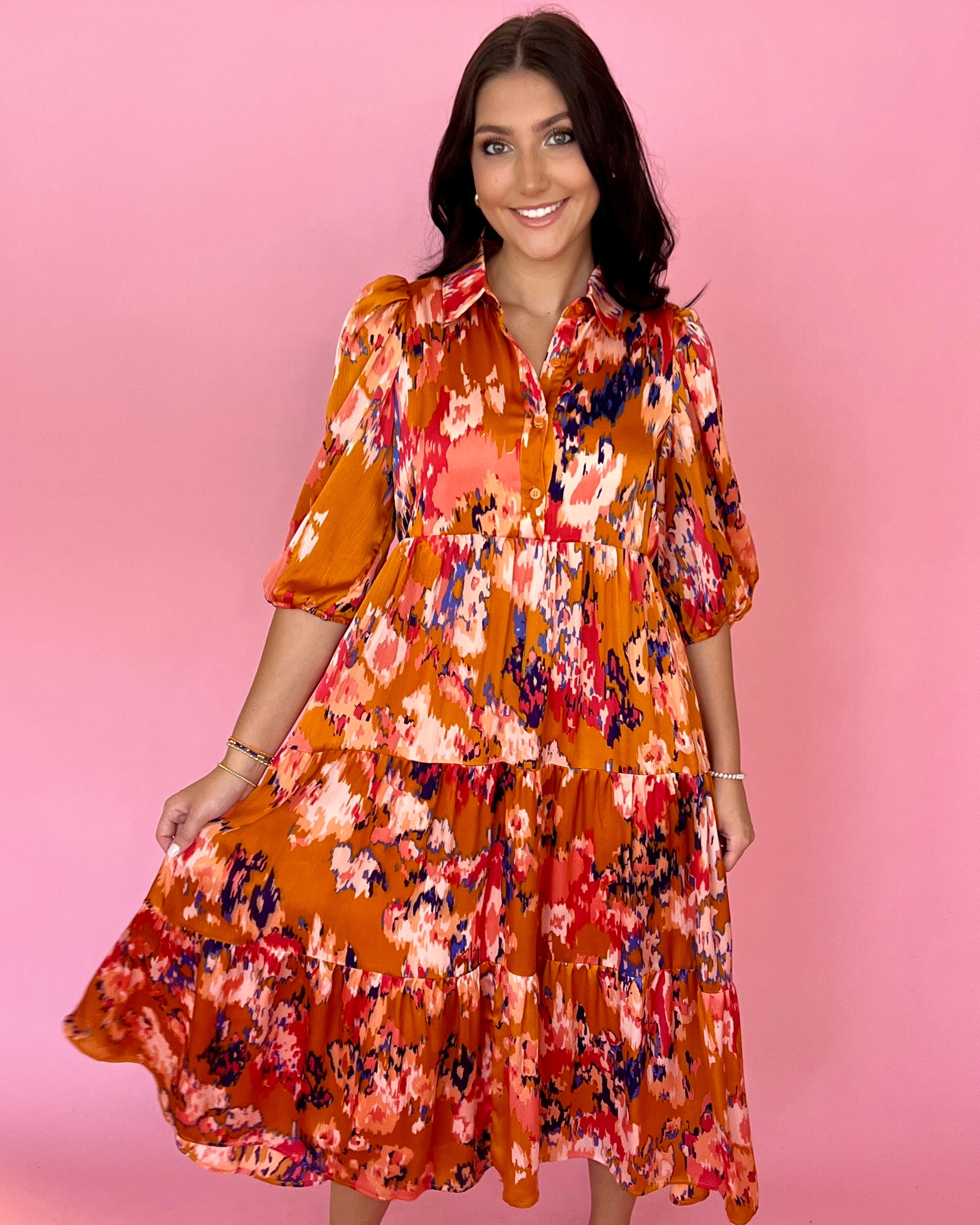Blissful Orange Abstract Collared Maxi Dress-Shop-Womens-Boutique-Clothing