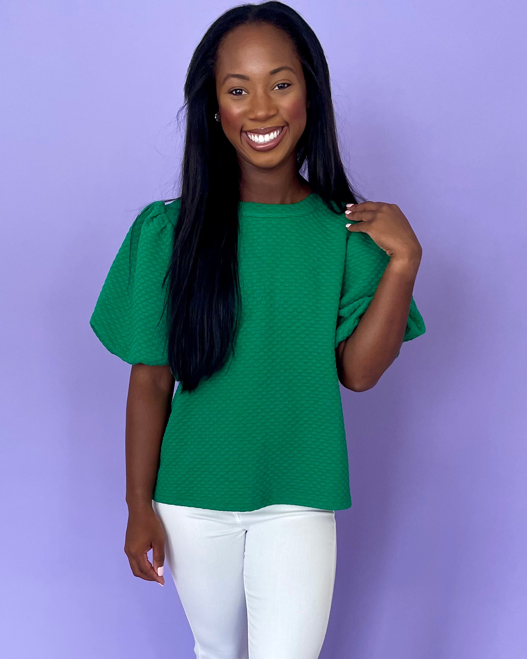 Luxe Lines Green Embossed Top-Shop-Womens-Boutique-Clothing