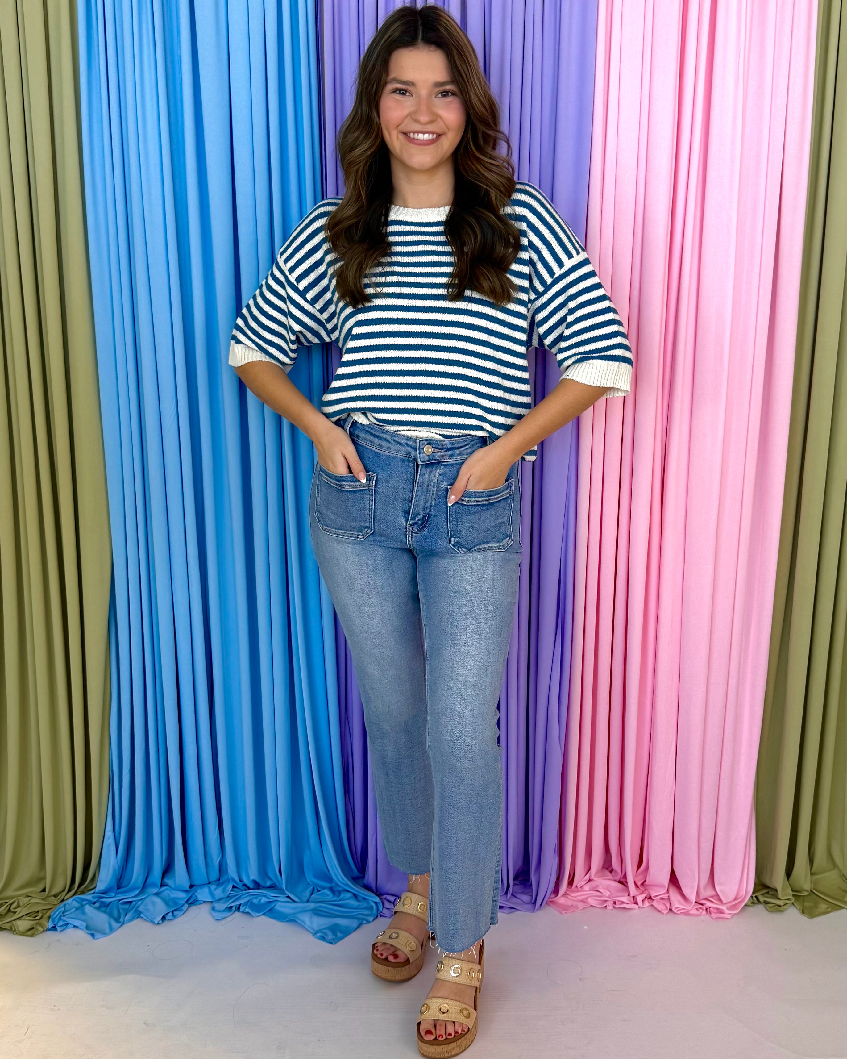 Properly You Blue Stripe Contrast Sweater-Shop-Womens-Boutique-Clothing