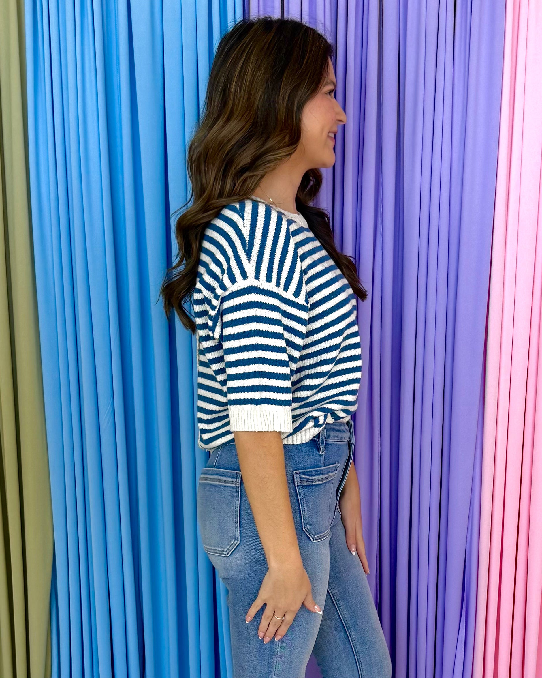Properly You Blue Stripe Contrast Sweater-Shop-Womens-Boutique-Clothing