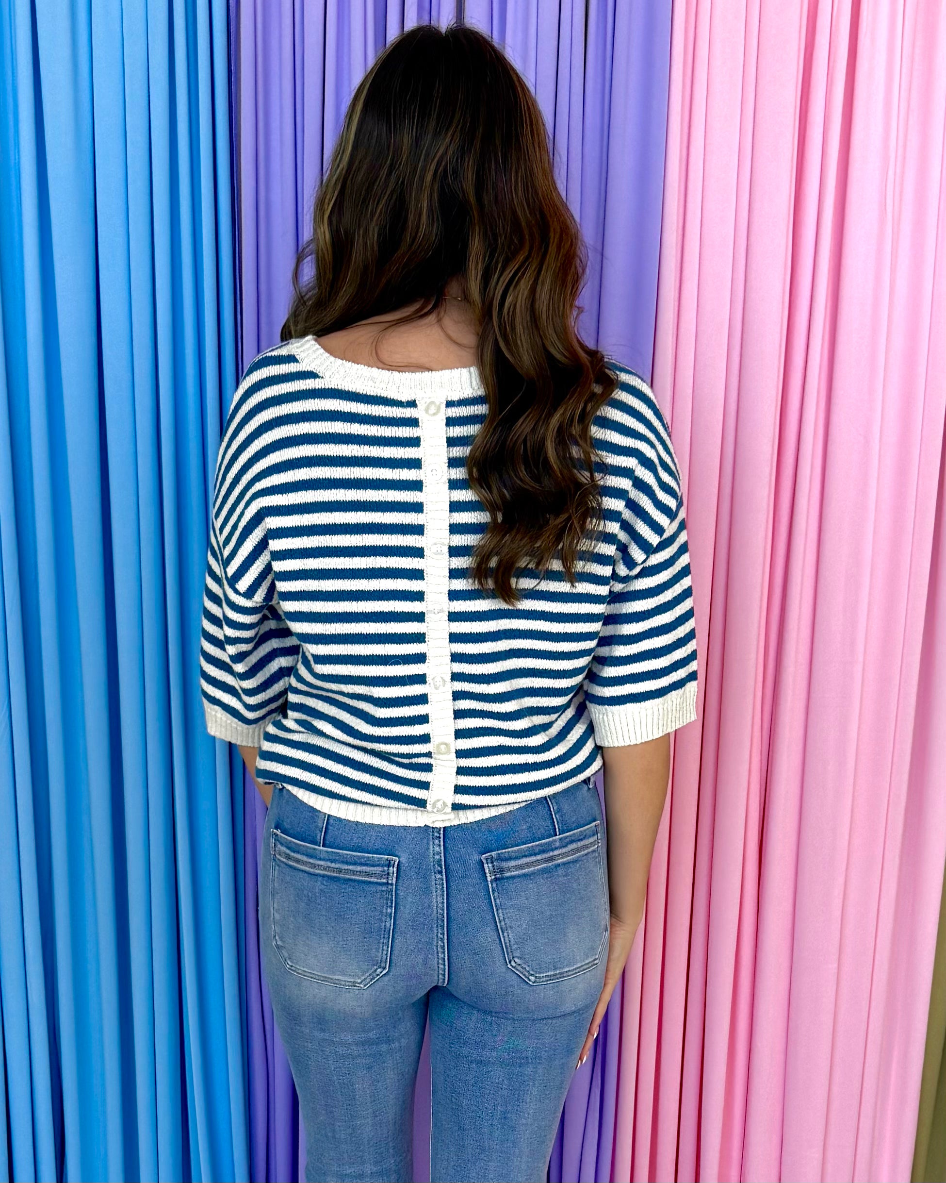 Properly You Blue Stripe Contrast Sweater-Shop-Womens-Boutique-Clothing