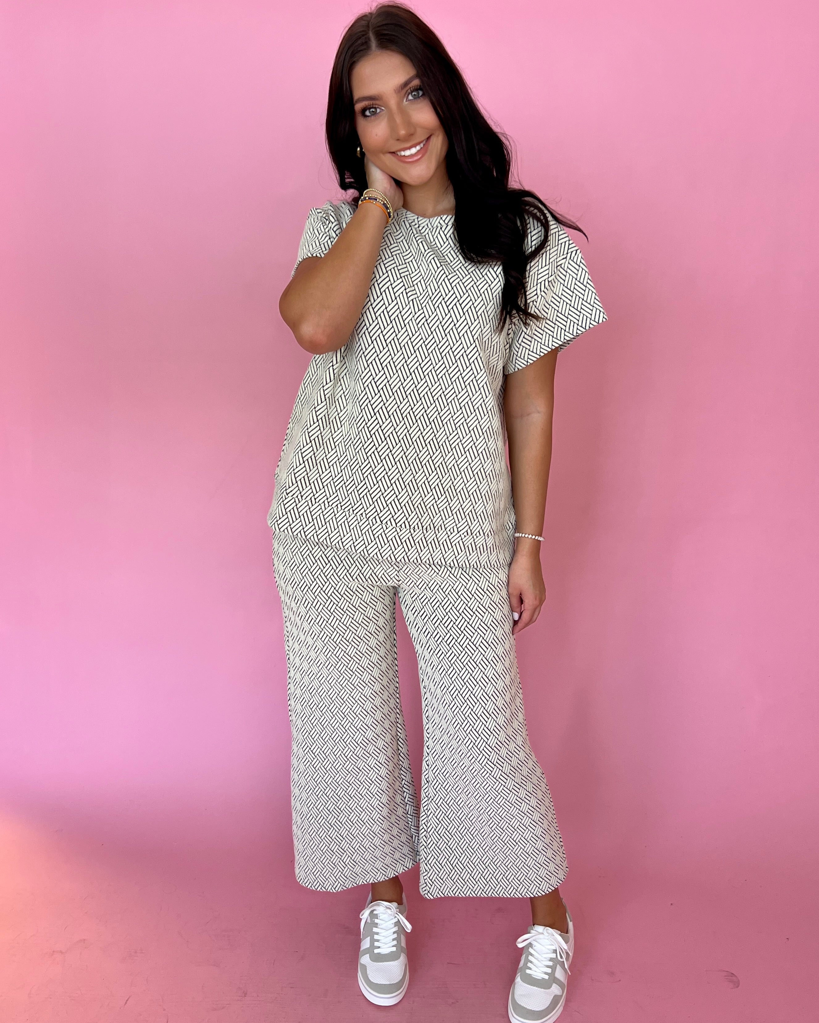Step Up Cream/Grey Textured Cropped Pants-Shop-Womens-Boutique-Clothing