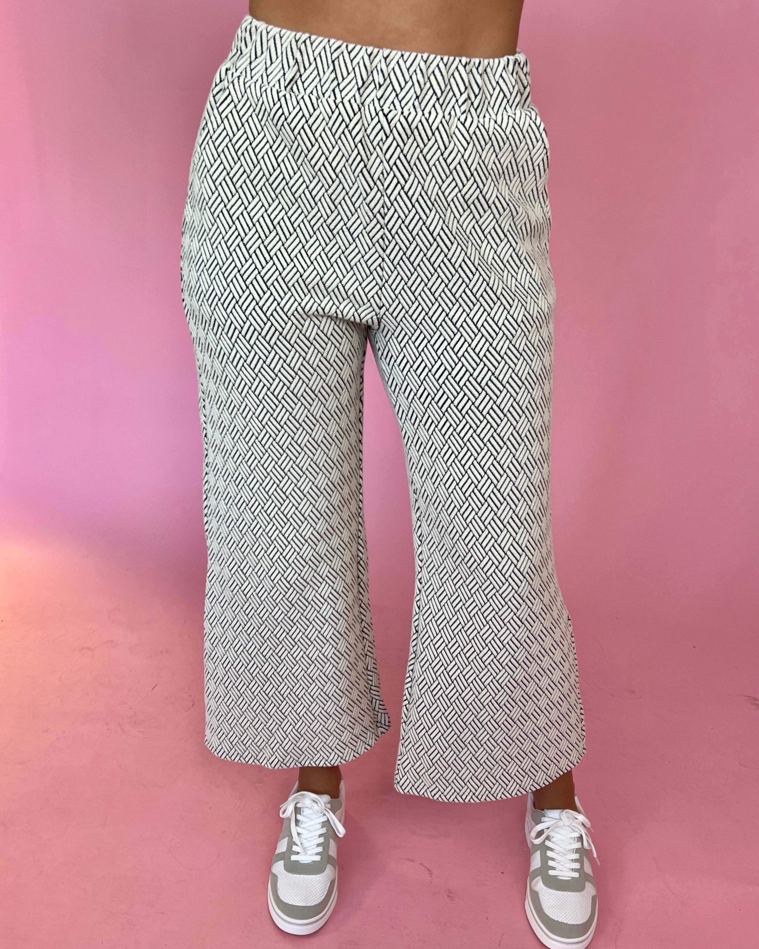Step Up Cream/Grey Textured Cropped Pants-Shop-Womens-Boutique-Clothing