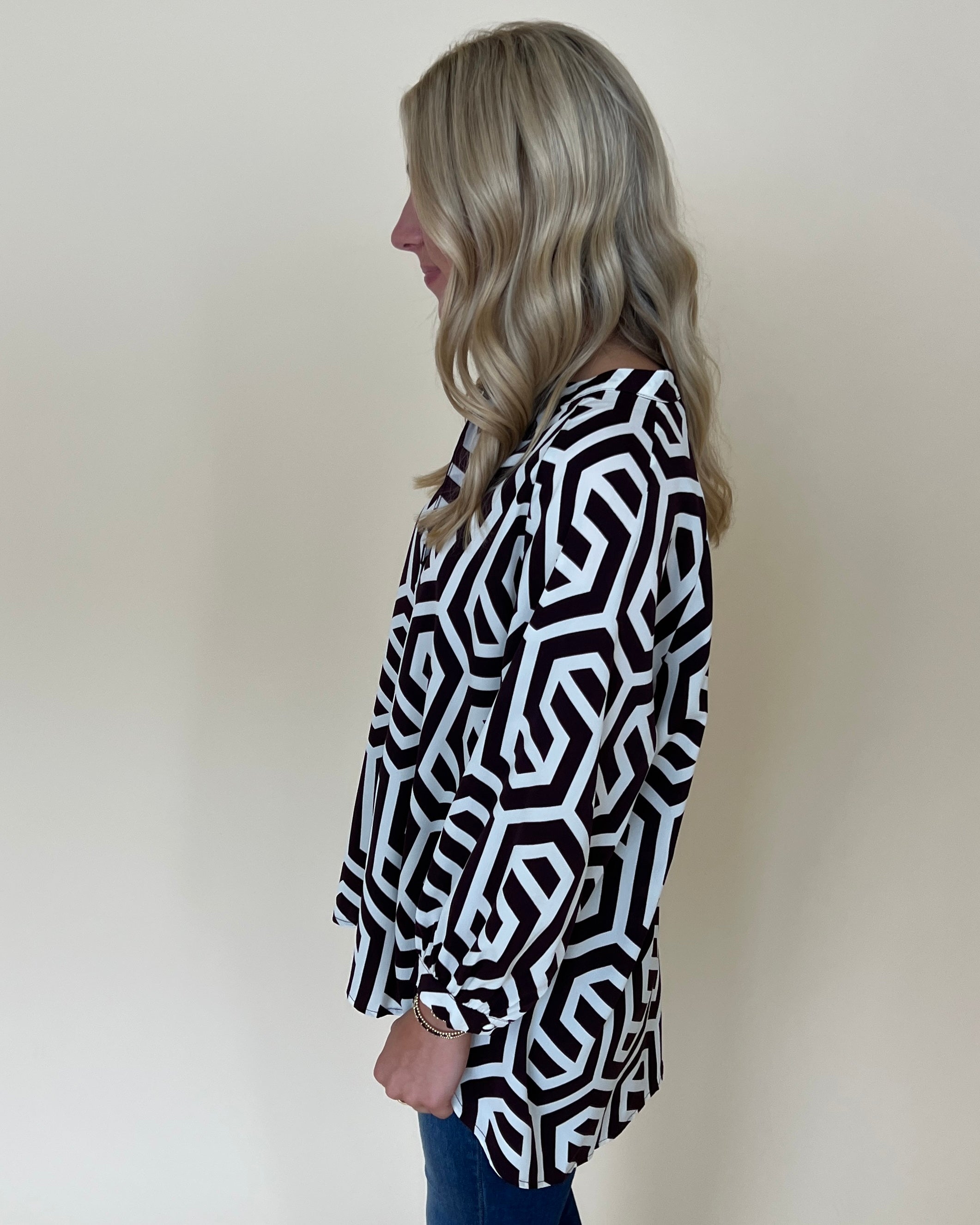 Plain Sight Choco Geometric Print Top-Shop-Womens-Boutique-Clothing