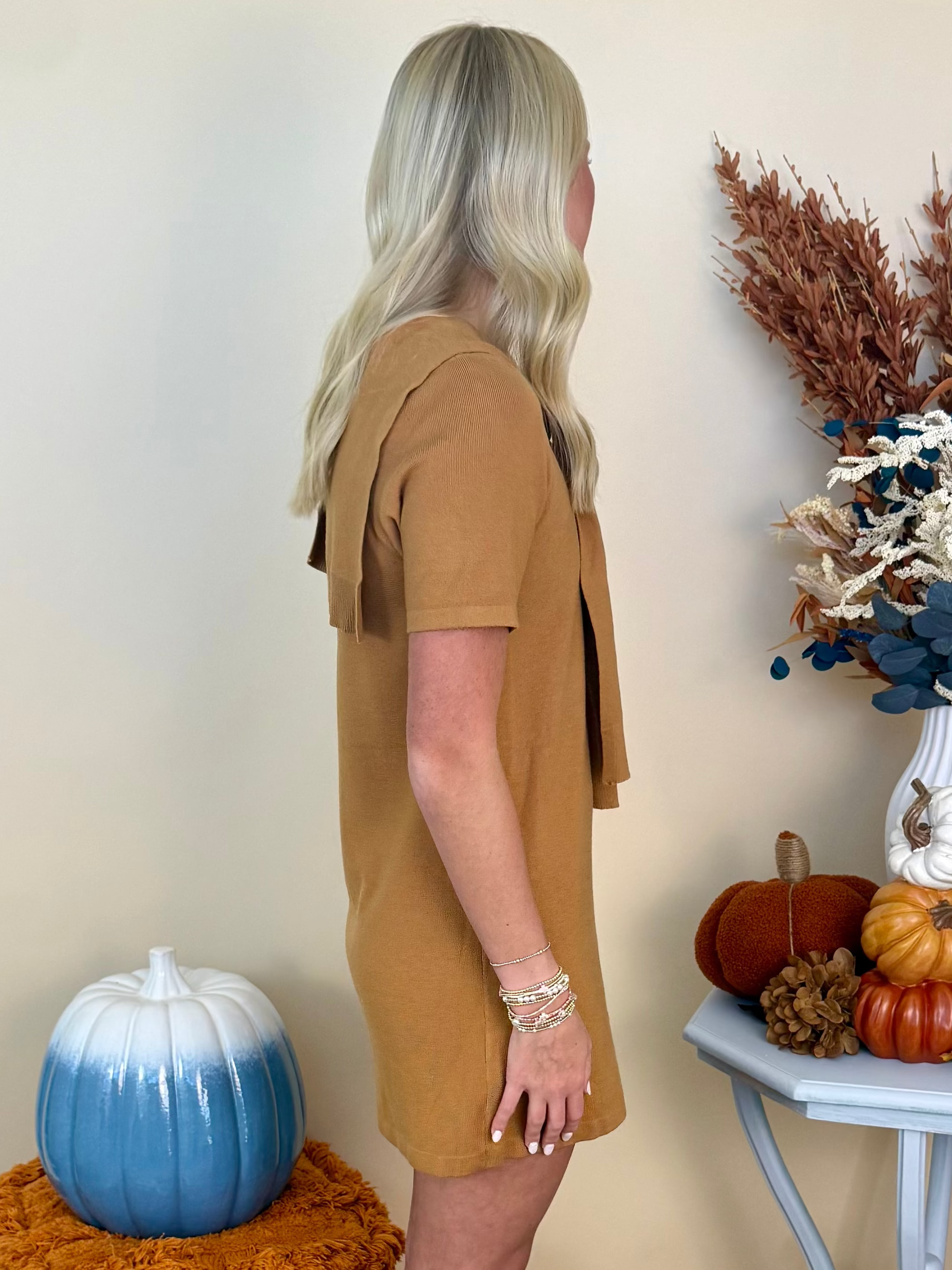 Purely Charming Camel Scarf Detail Sweater Dress-Shop-Womens-Boutique-Clothing