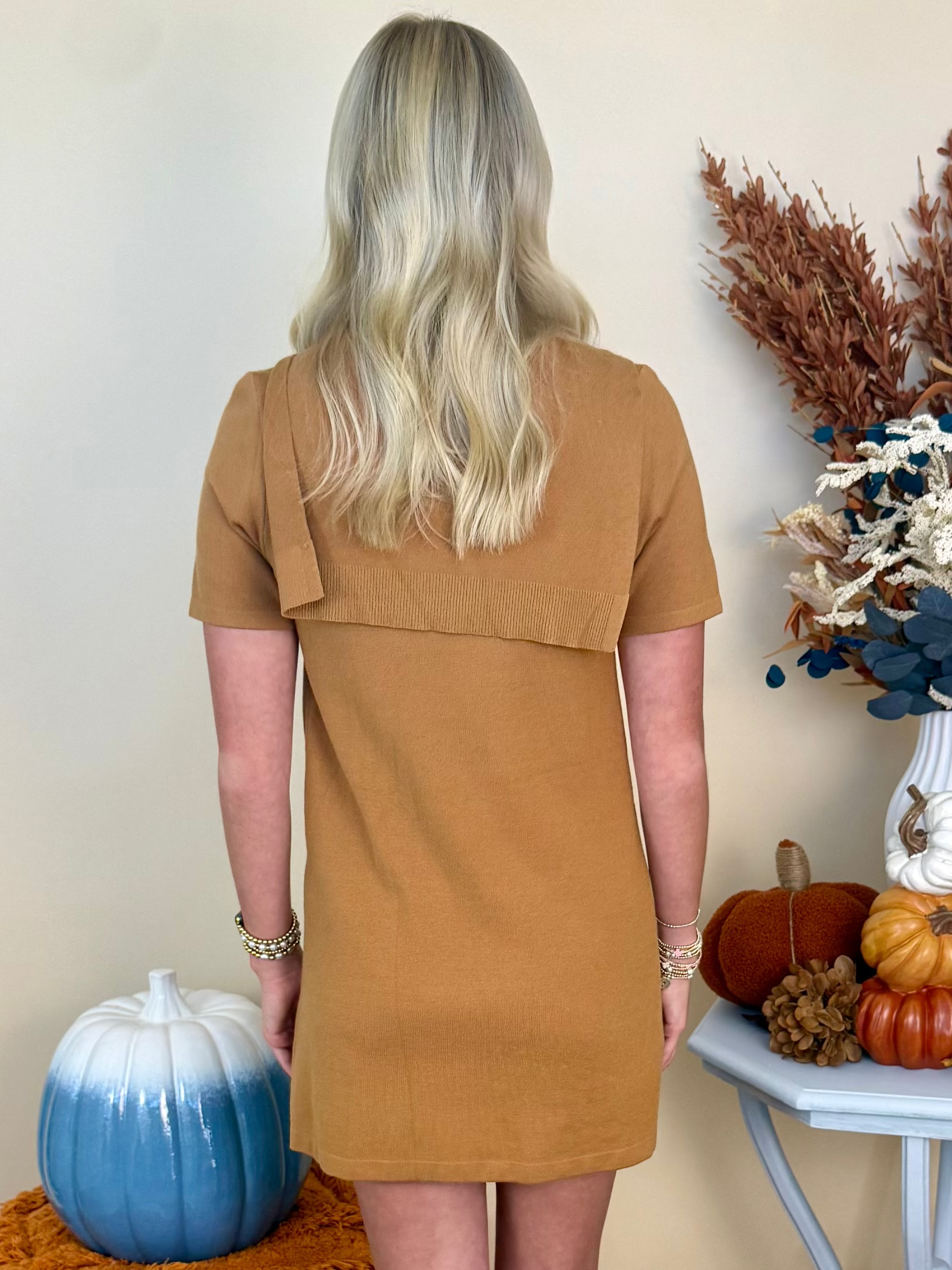 Purely Charming Camel Scarf Detail Sweater Dress-Shop-Womens-Boutique-Clothing
