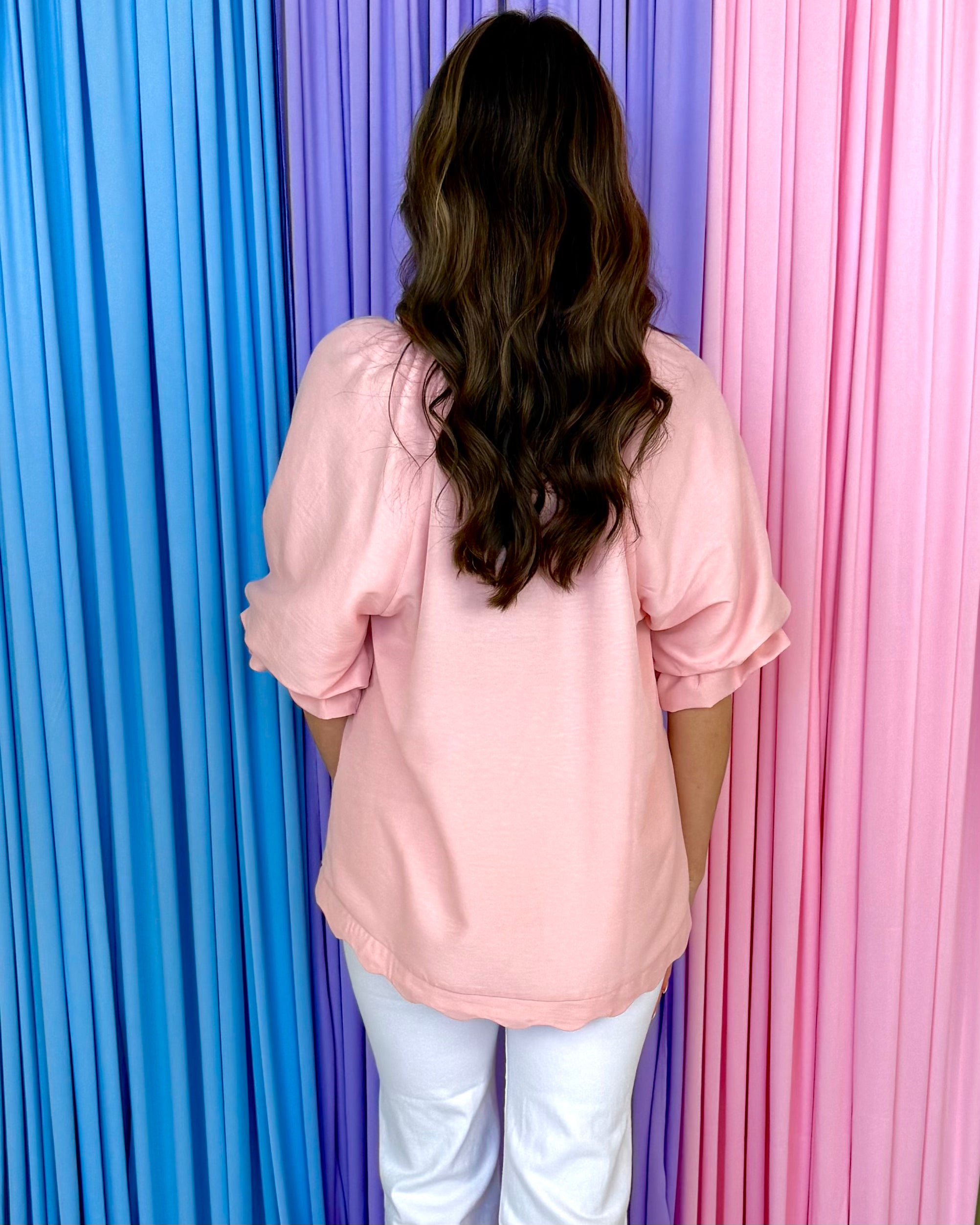 For The Good Times Blush Scalloped V-Neck Top-Shop-Womens-Boutique-Clothing