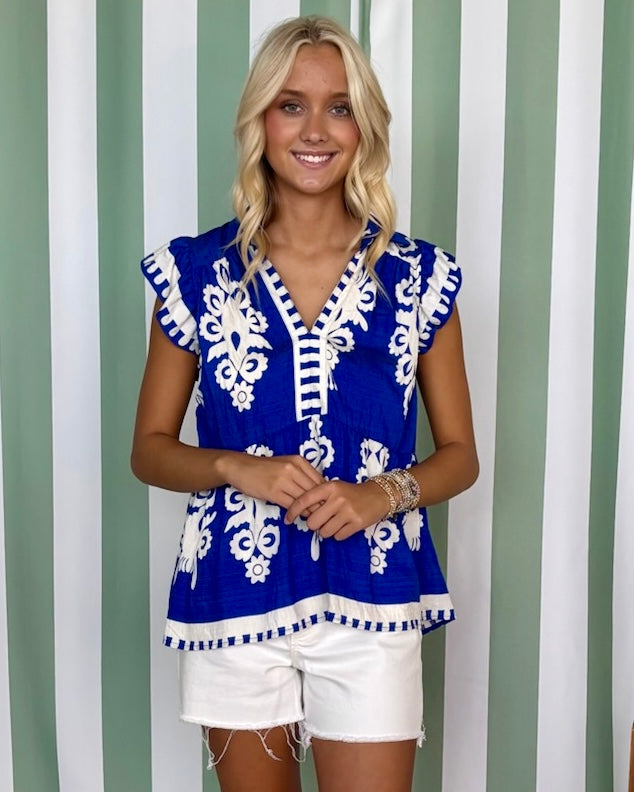 Happy Hour Cobalt Blue Abstract Top-Shop-Womens-Boutique-Clothing