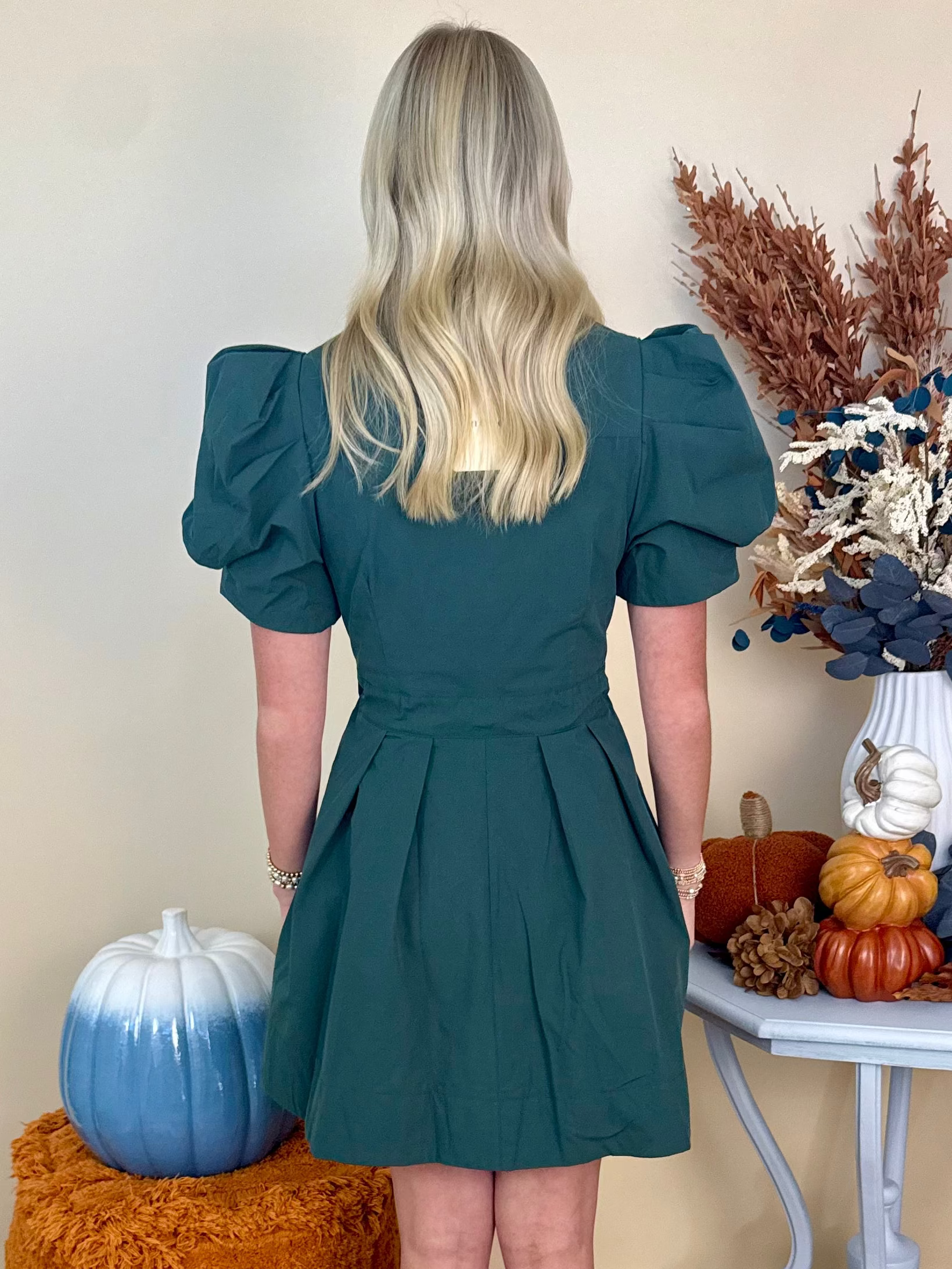 Fall Reverie H Green Tie Waist Dress-Shop-Womens-Boutique-Clothing
