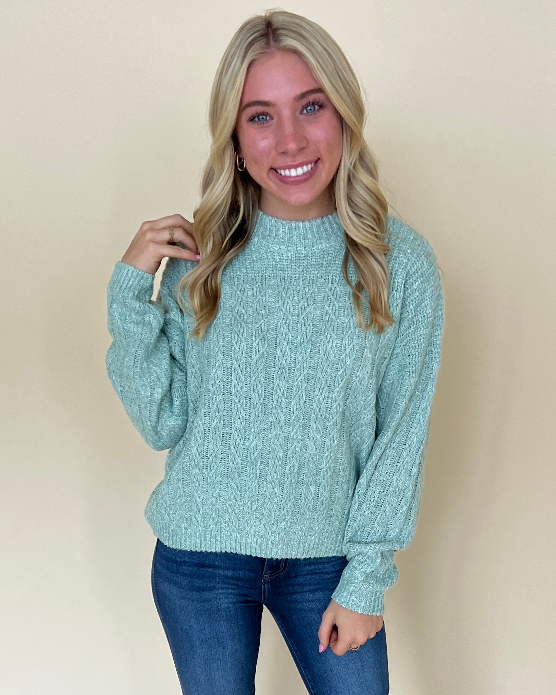 More To Say Sage Crochet Knit Sweater-Shop-Womens-Boutique-Clothing