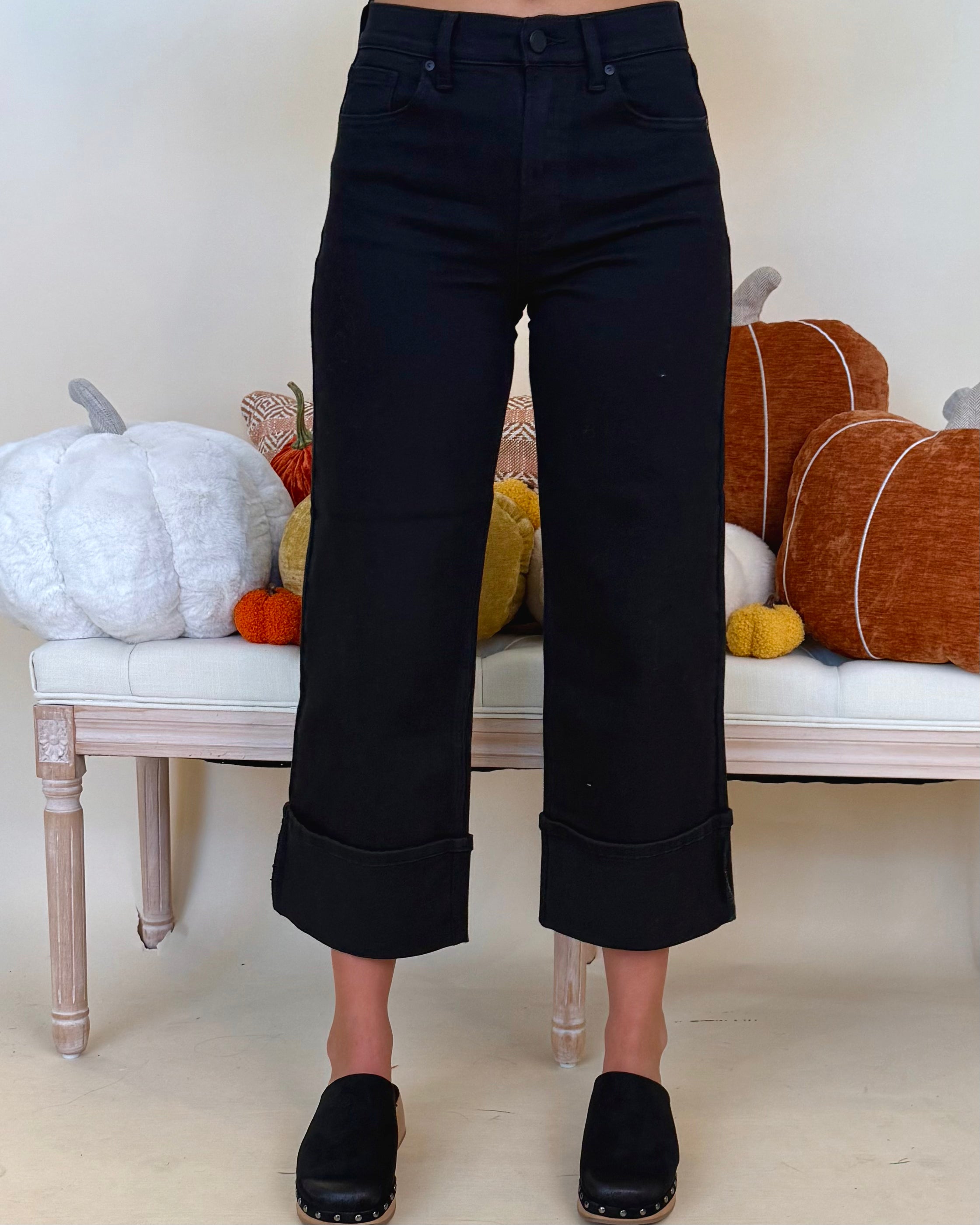 Chai Time Black Cuffed Wide Leg Jean-Shop-Womens-Boutique-Clothing
