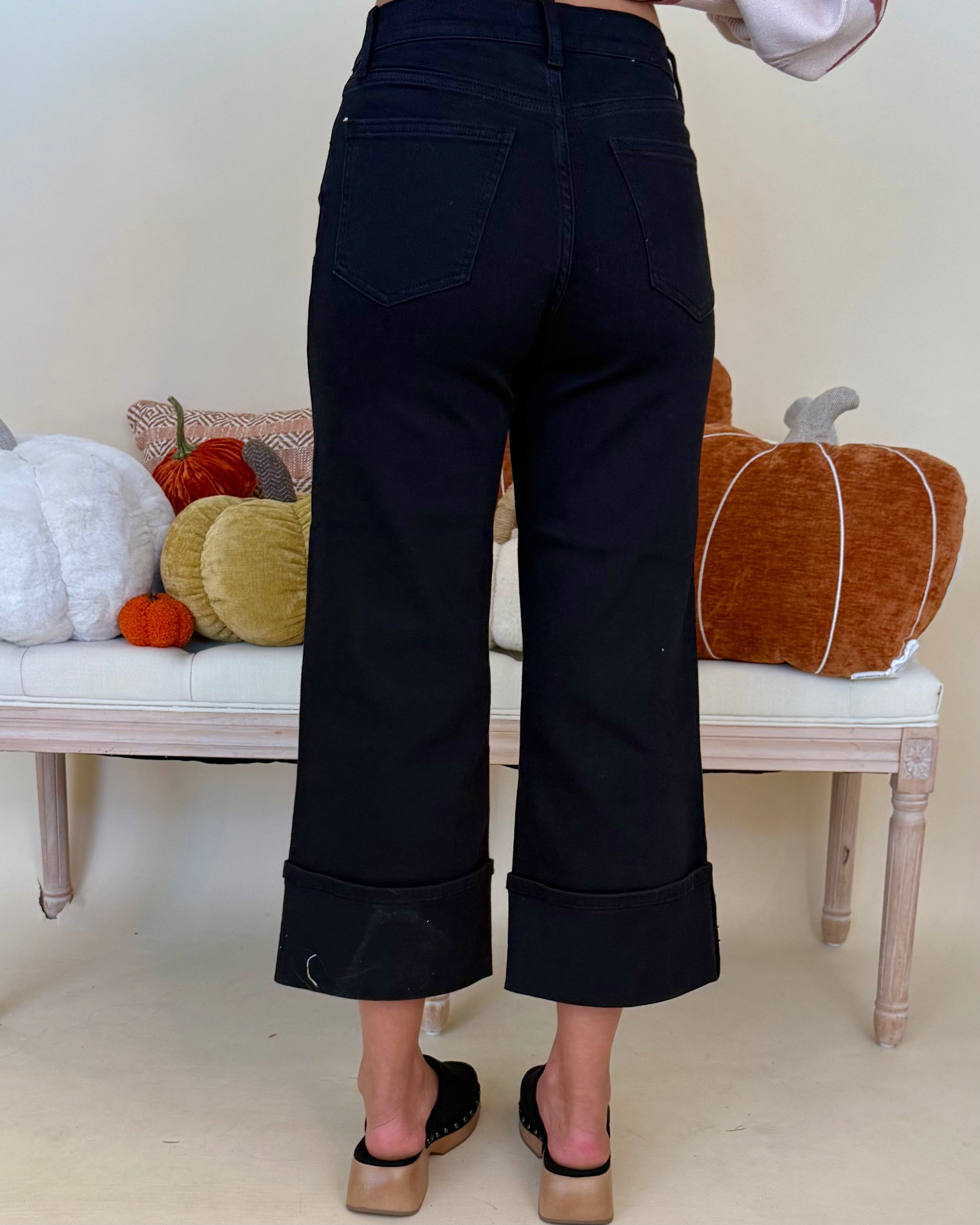 Chai Time Black Cuffed Wide Leg Jean-Shop-Womens-Boutique-Clothing