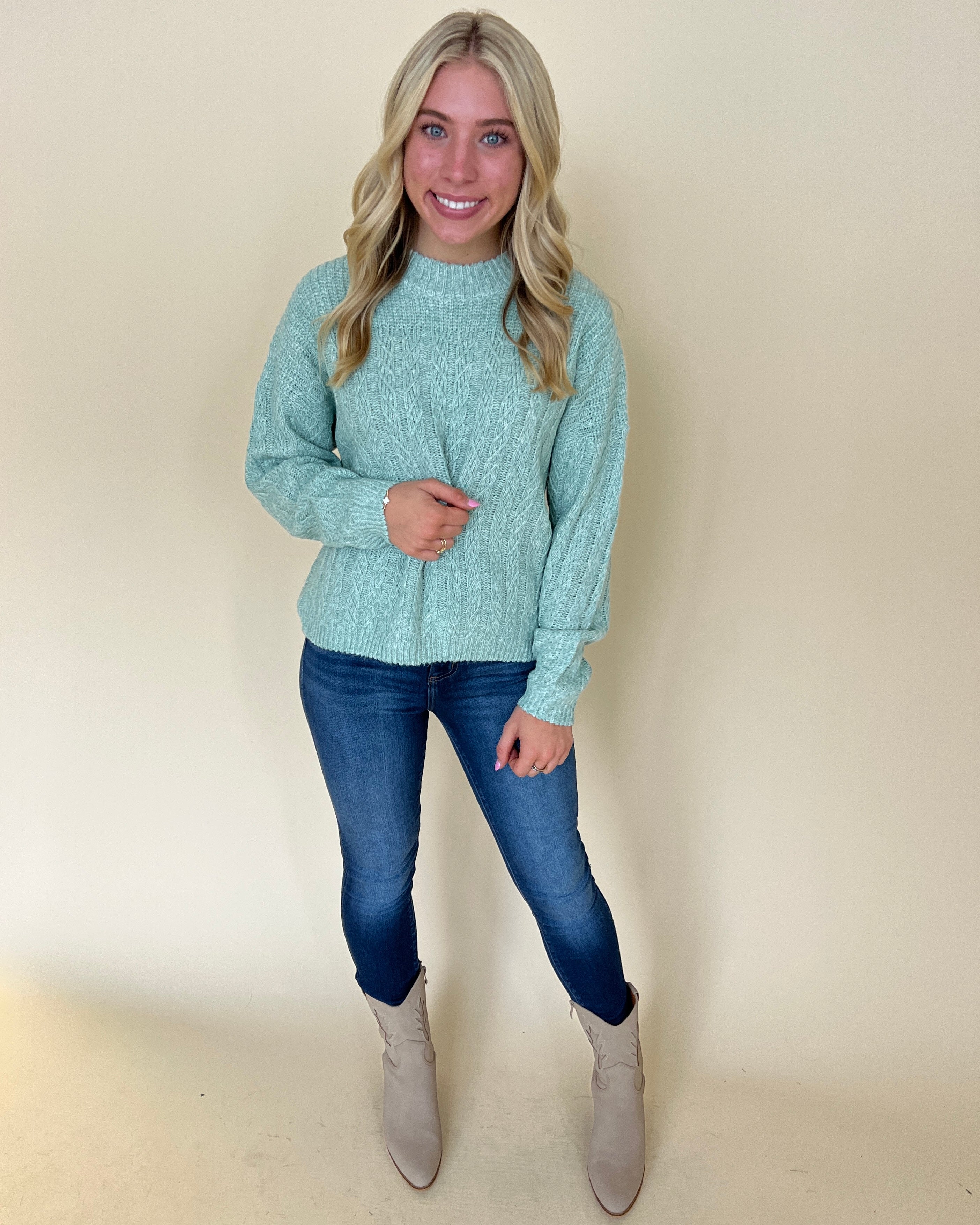 More To Say Sage Crochet Knit Sweater-Shop-Womens-Boutique-Clothing