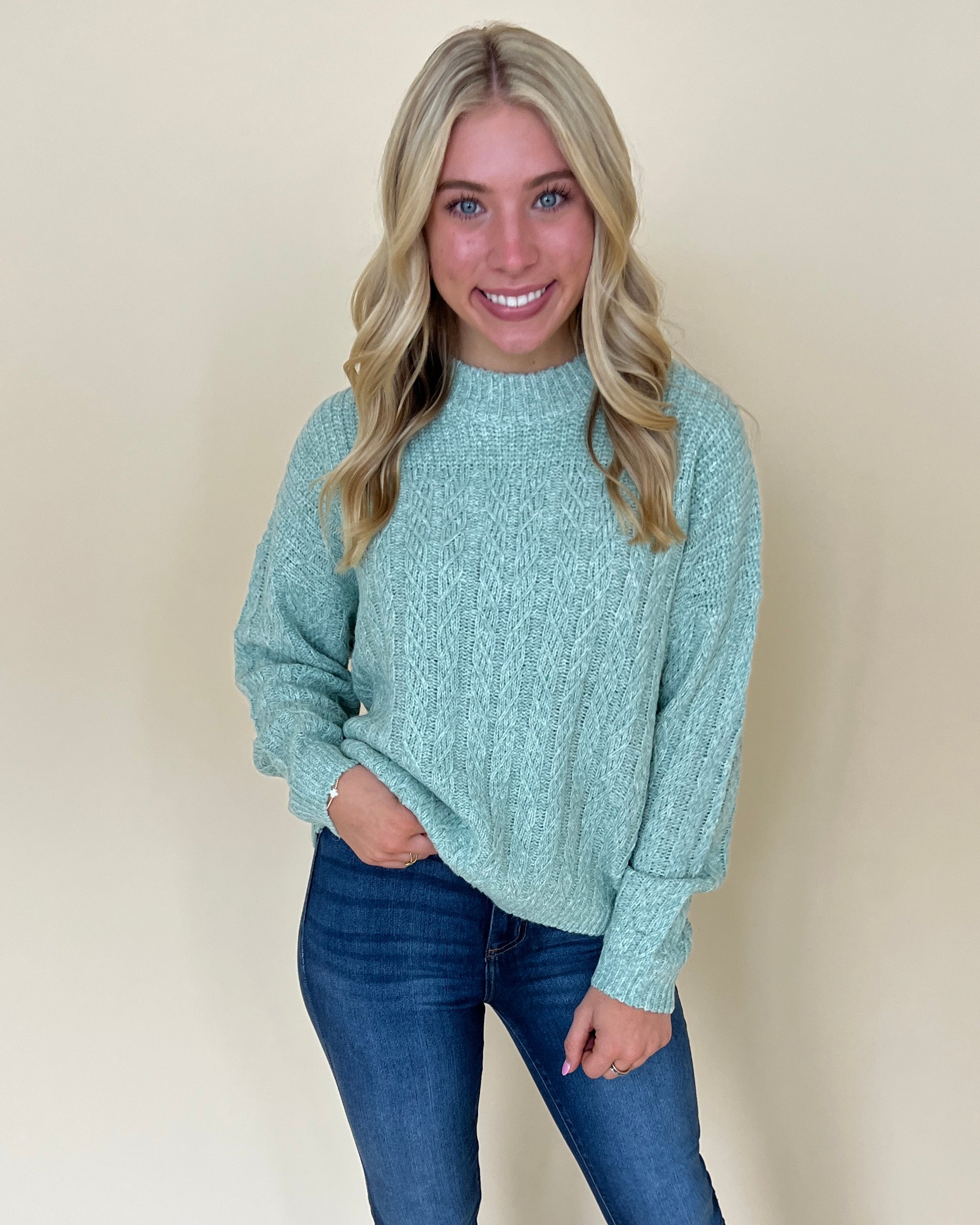 More To Say Sage Crochet Knit Sweater-Shop-Womens-Boutique-Clothing